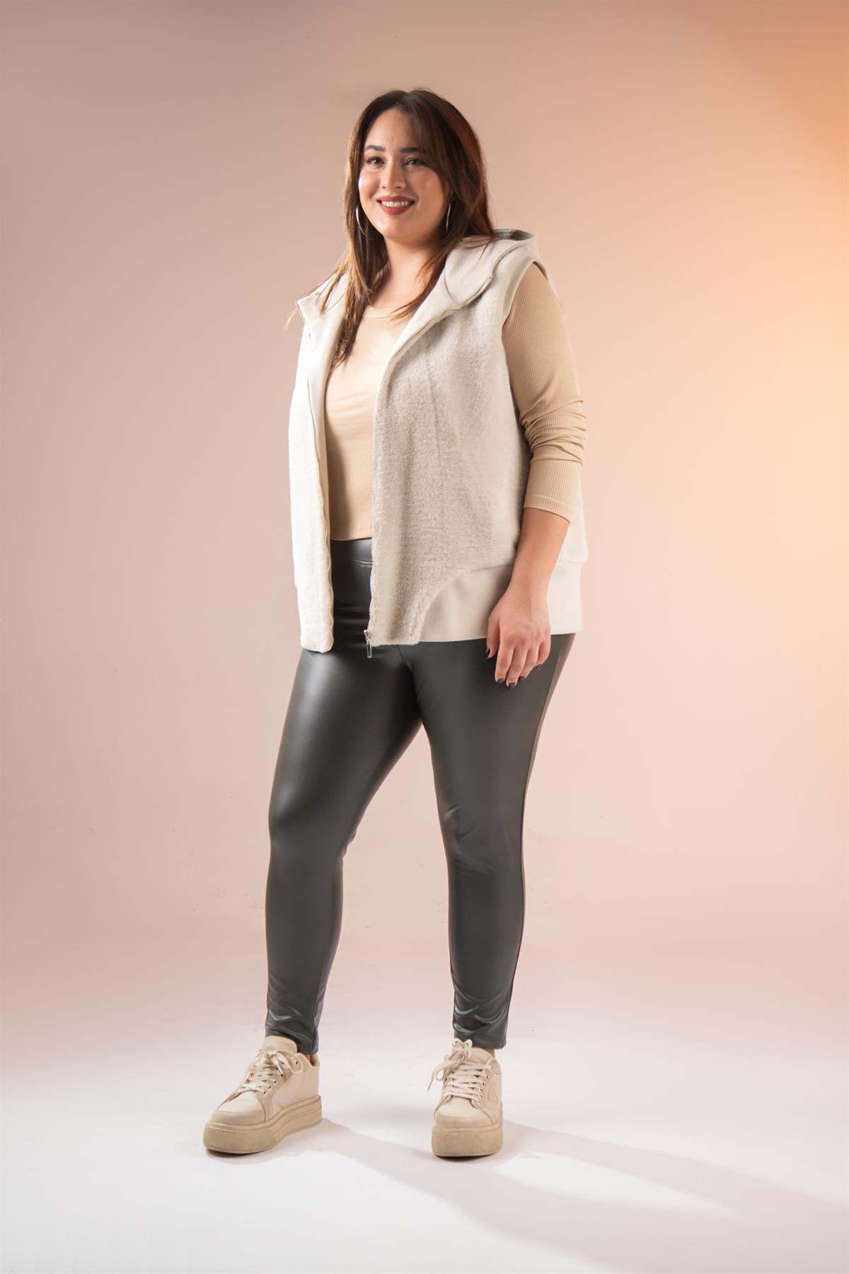 Büyük Beden 122155 Deri Tayt  Hakı