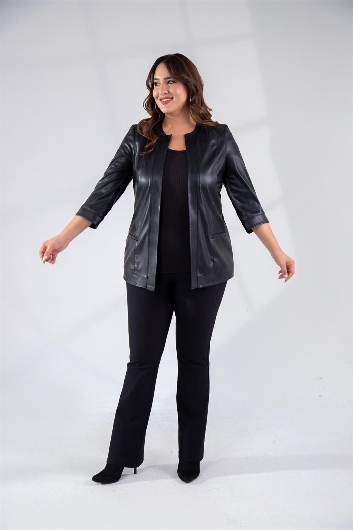 Büyük Beden 122159 Deri Ceket Siyah