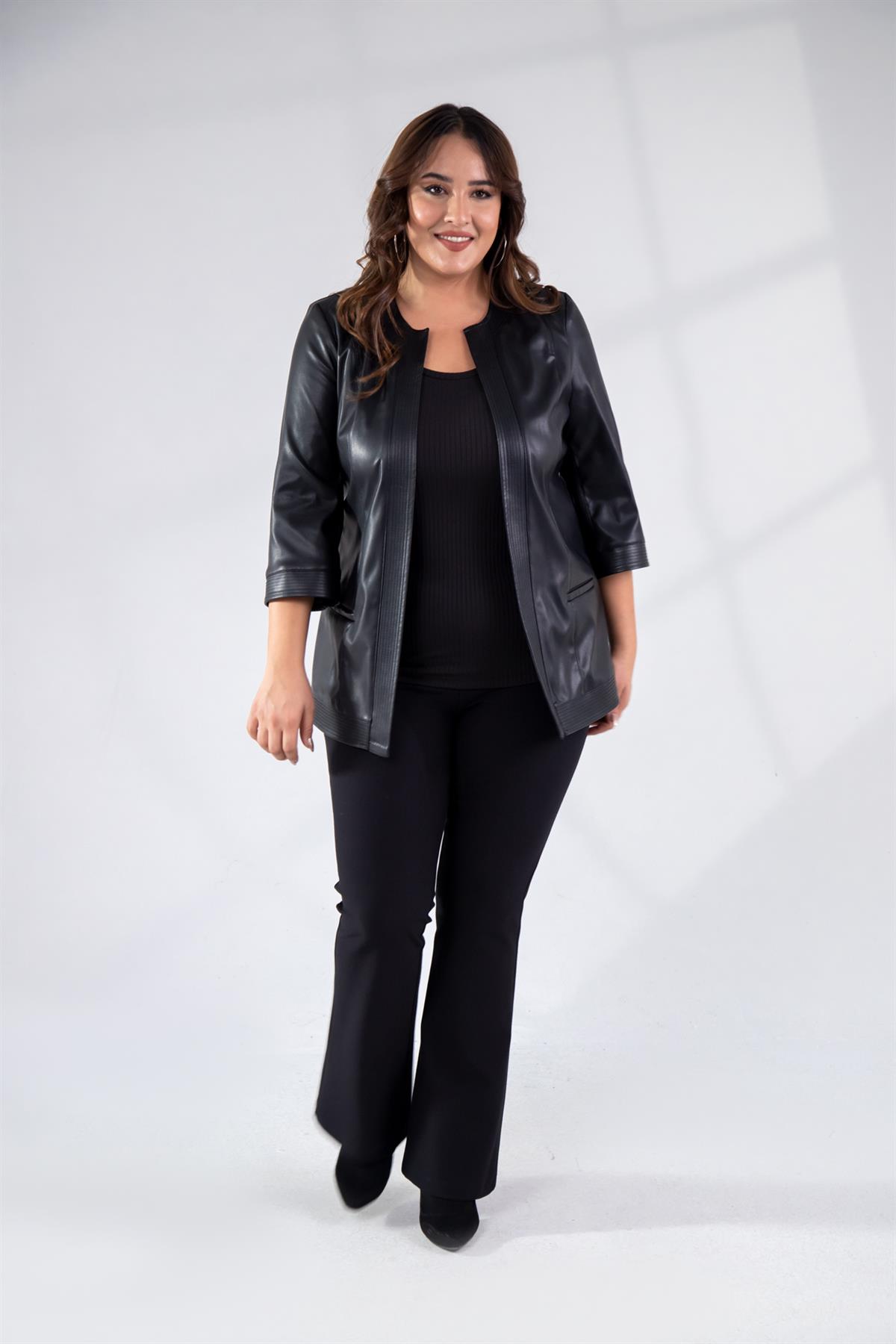 Büyük Beden 122159 Deri Ceket Siyah