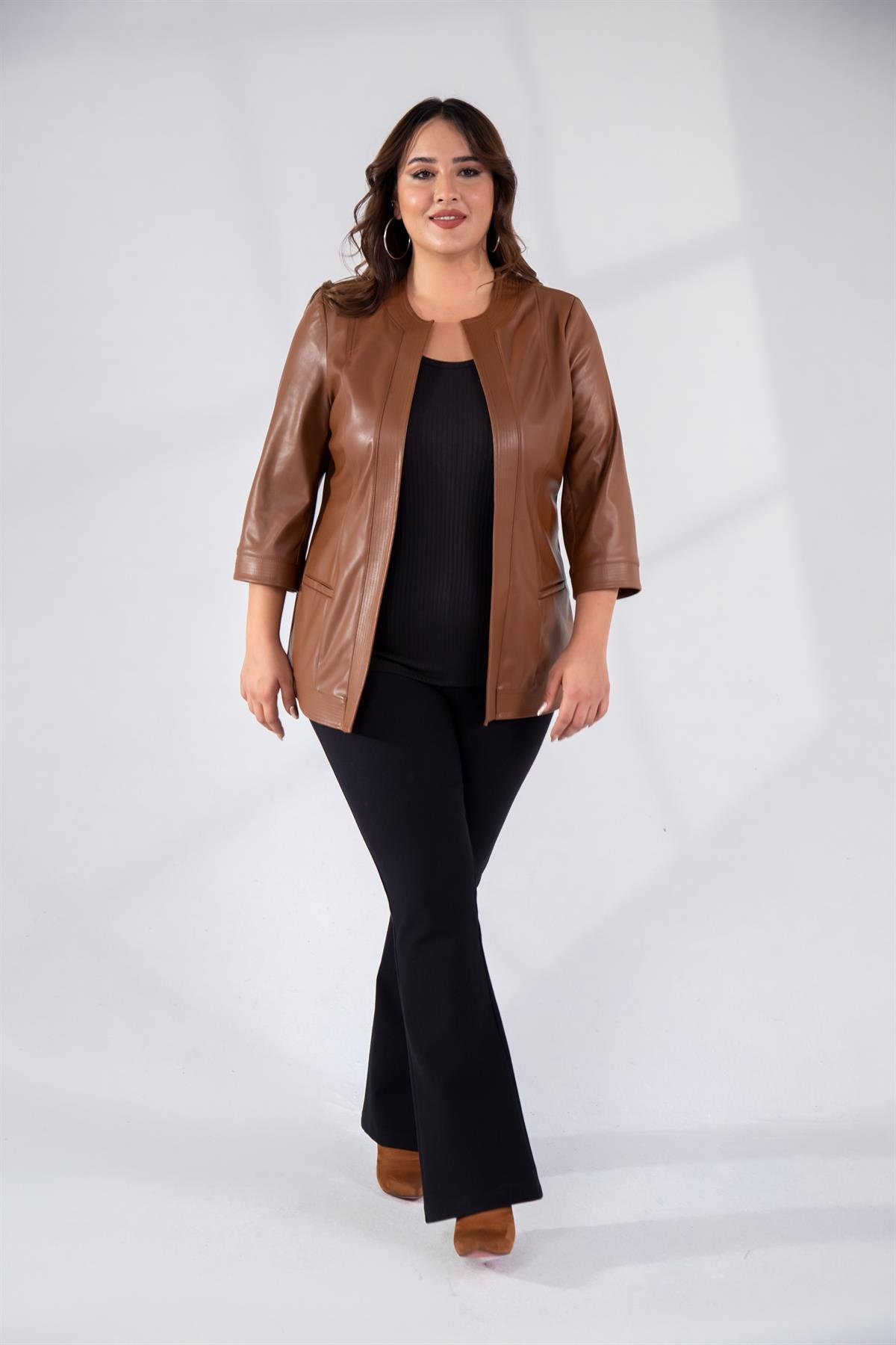 Büyük Beden 122159 Deri Ceket Taba