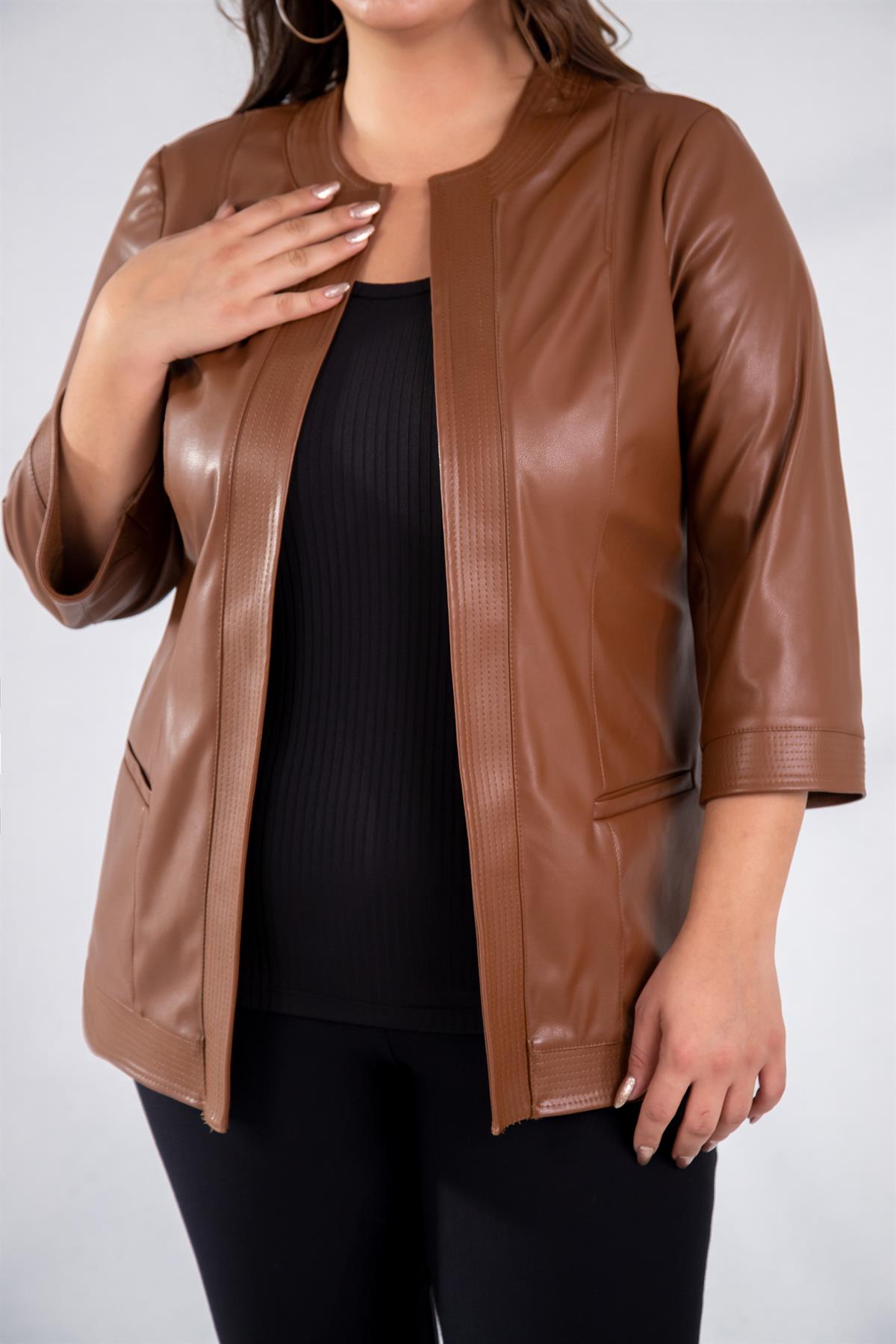 Büyük Beden 122159 Deri Ceket Taba