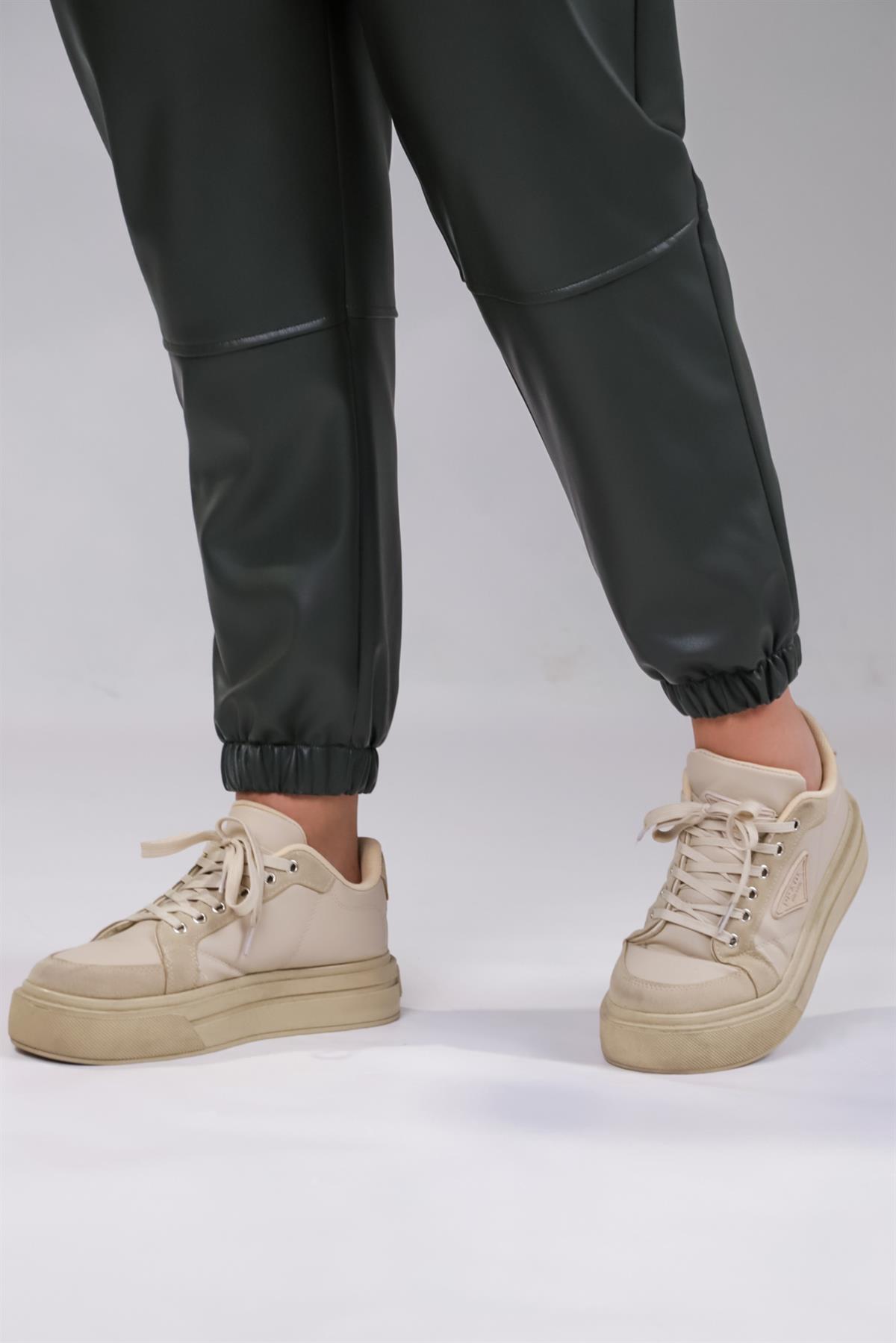 Büyük Beden 122160 Deri Pantolon  Hakı