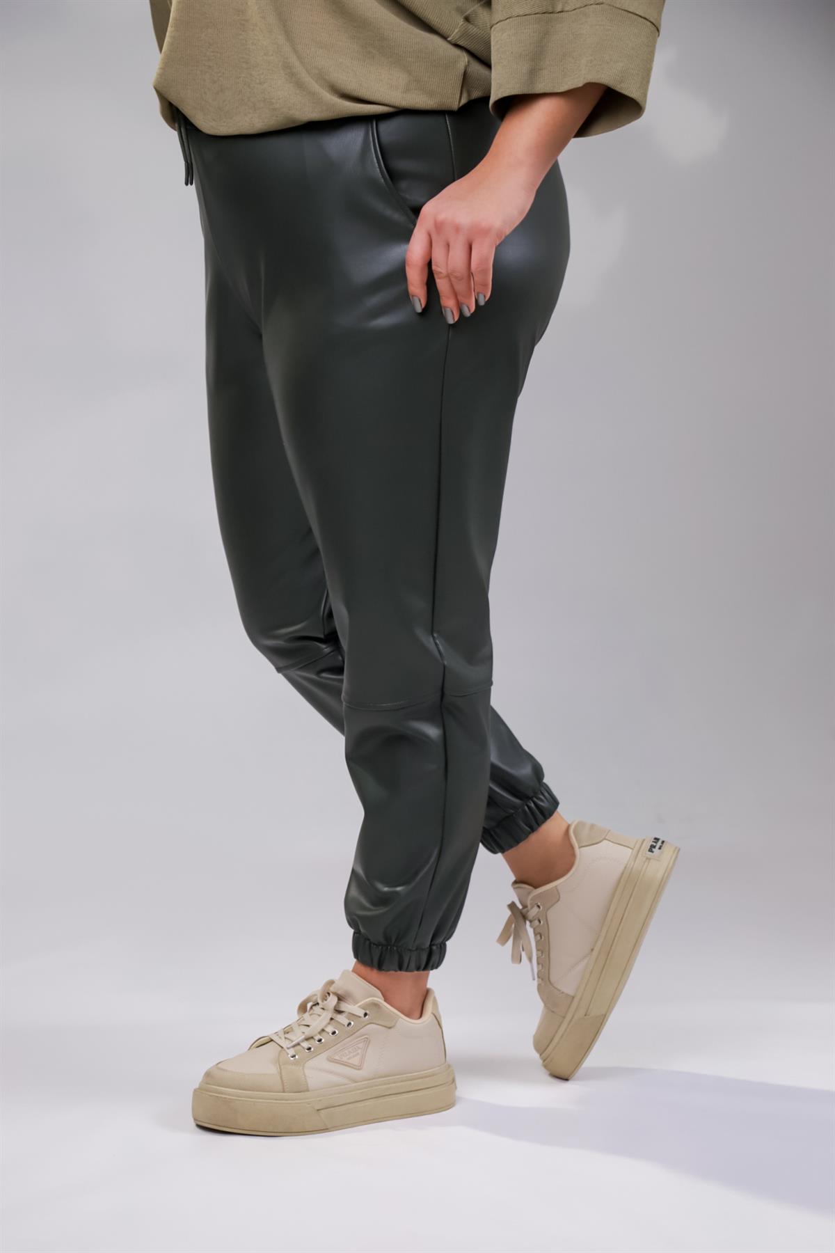 Büyük Beden 122160 Deri Pantolon  Hakı