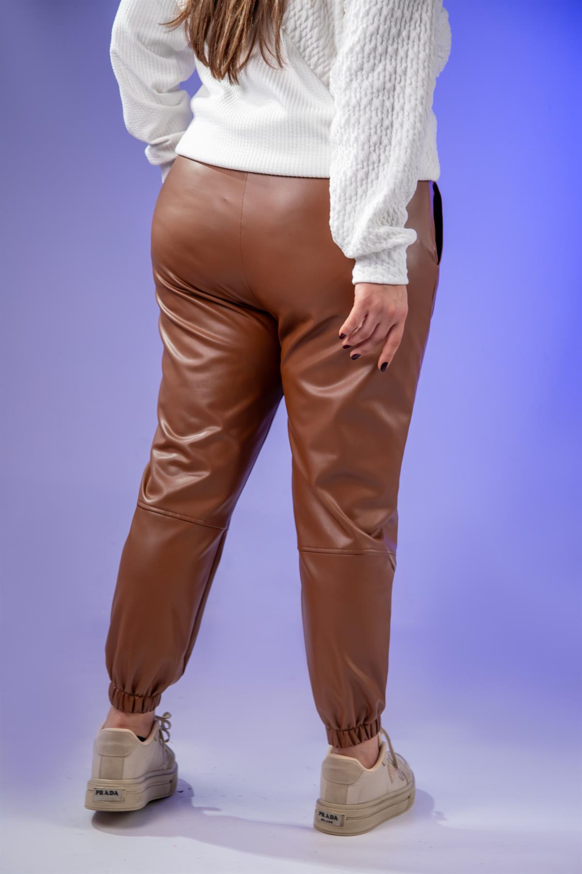 Büyük Beden 122160 Deri Pantolon  Taba