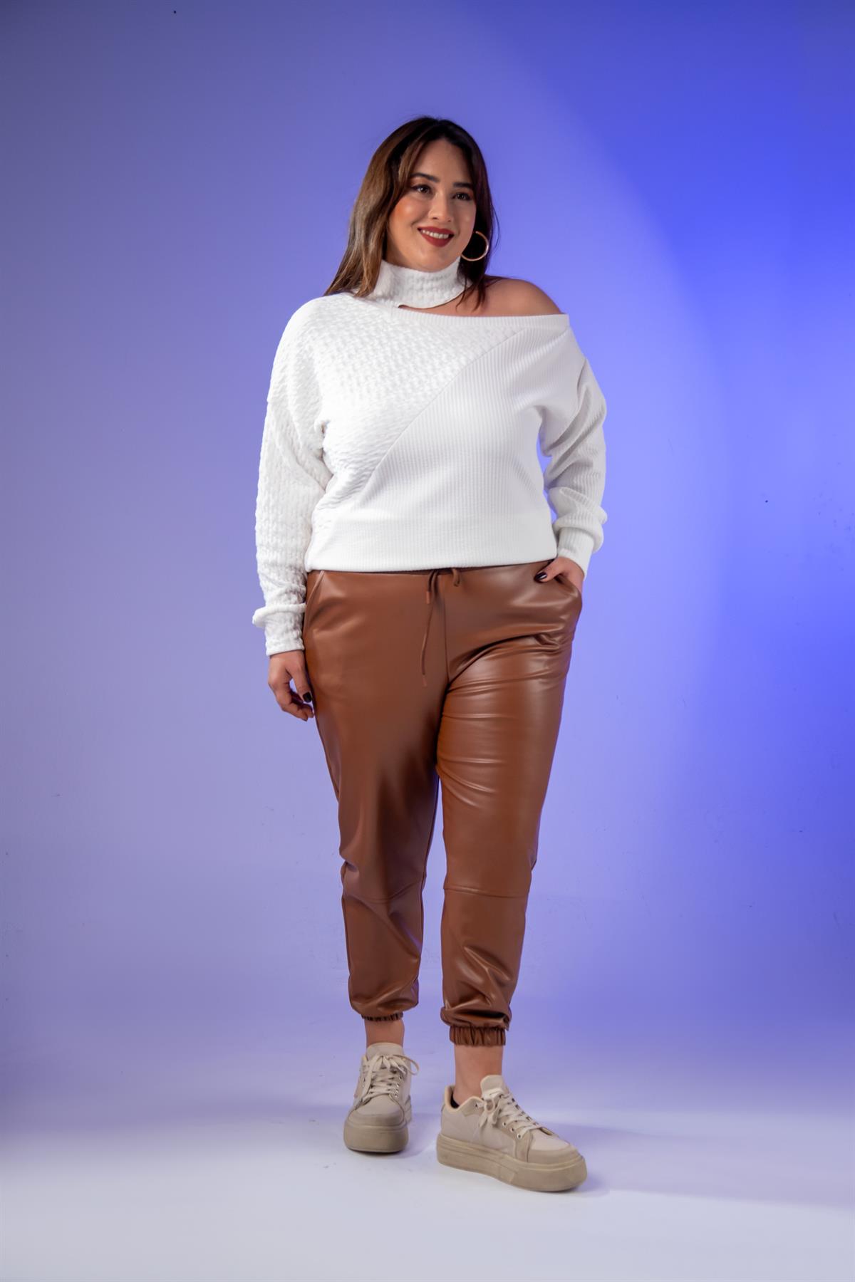 Büyük Beden 122160 Deri Pantolon  Taba