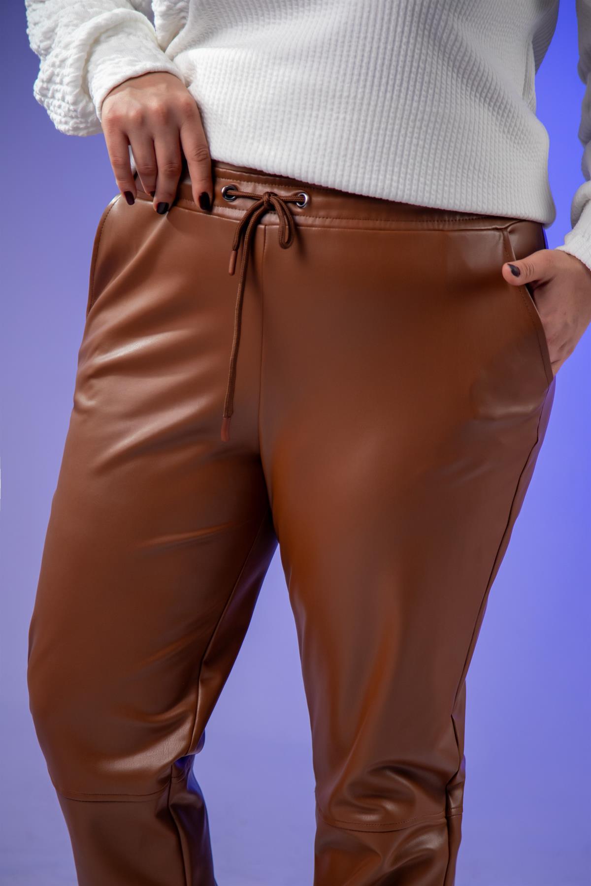 Büyük Beden 122160 Deri Pantolon  Taba