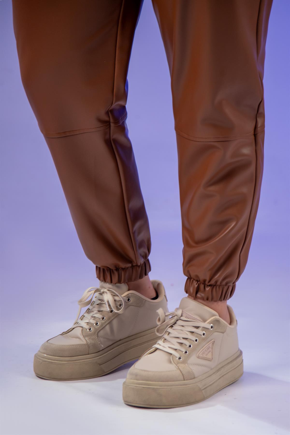 Büyük Beden 122160 Deri Pantolon  Taba