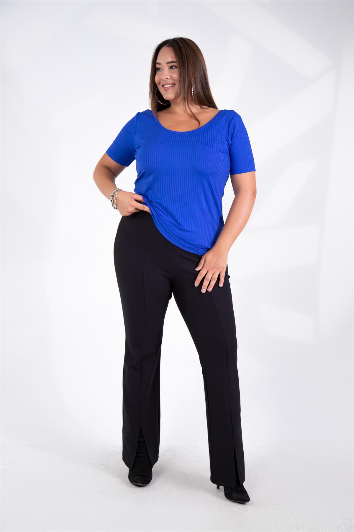 Büyük Beden 122164 Geniş Yaka Basıc Bluz Saks