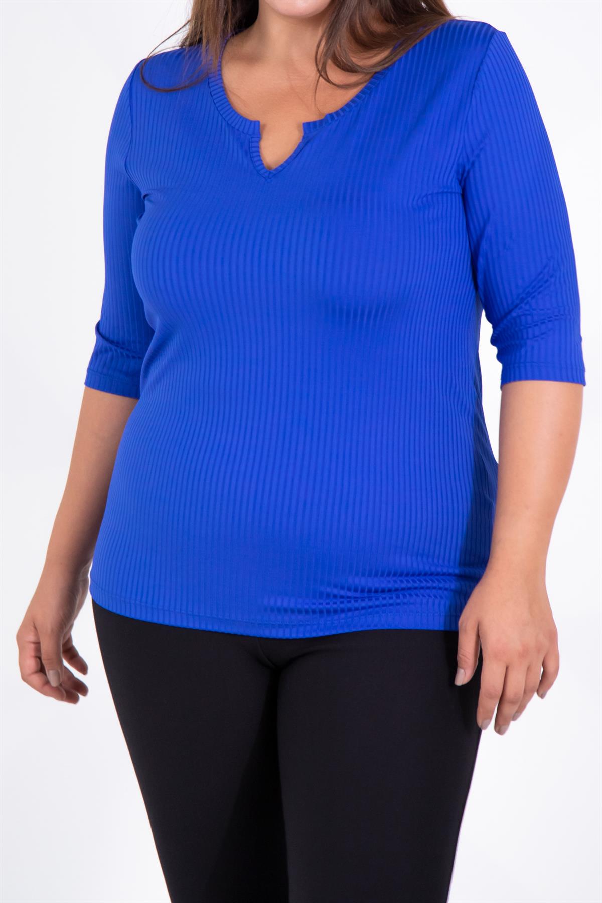 Büyük Beden 122165 Yaka Detaylı Basıc Bluz Saks