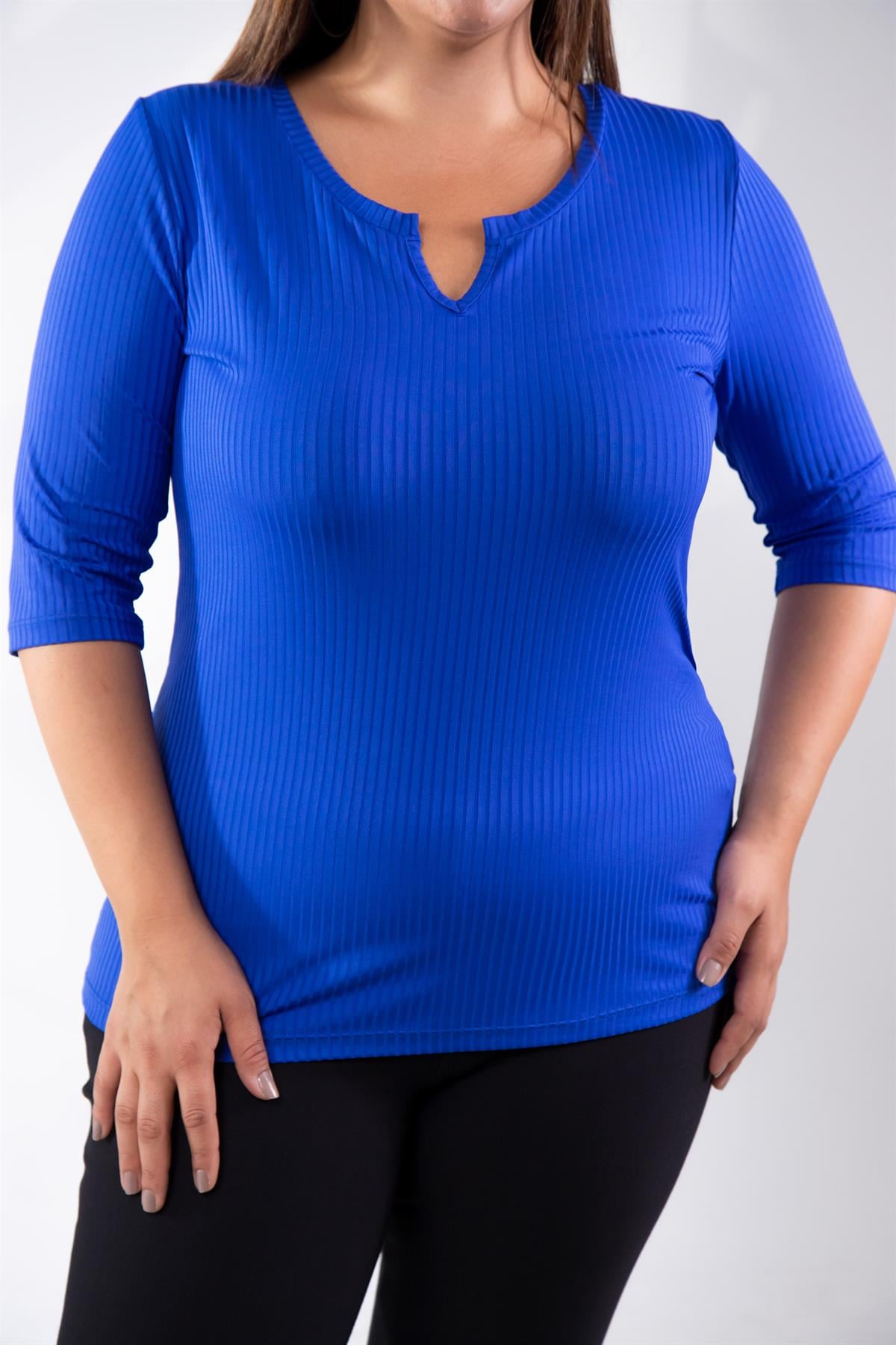 Büyük Beden 122165 Yaka Detaylı Basıc Bluz Saks