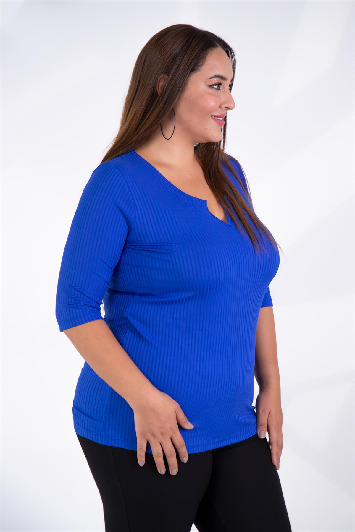 Büyük Beden 122165 Yaka Detaylı Basıc Bluz Saks