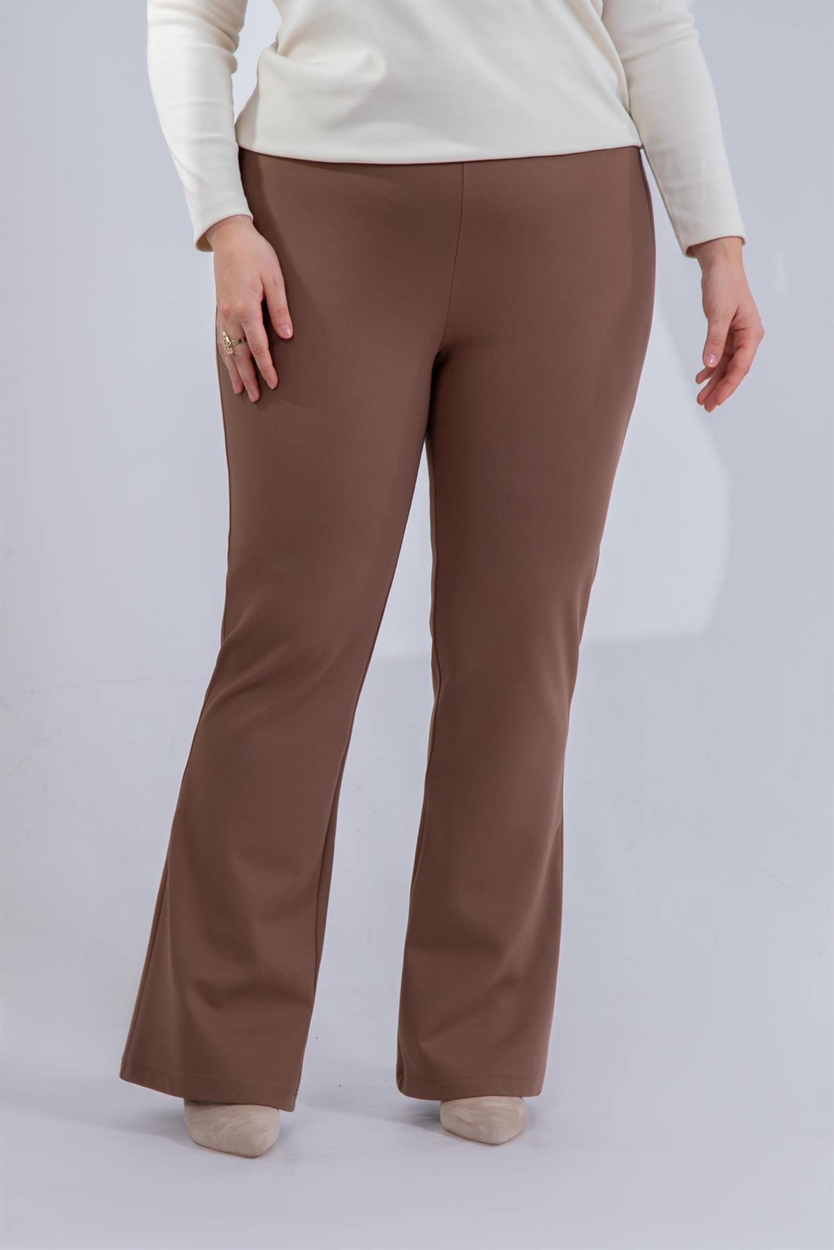 Büyük Beden 122175 İspanyol Paça Pantolon Kahverengi