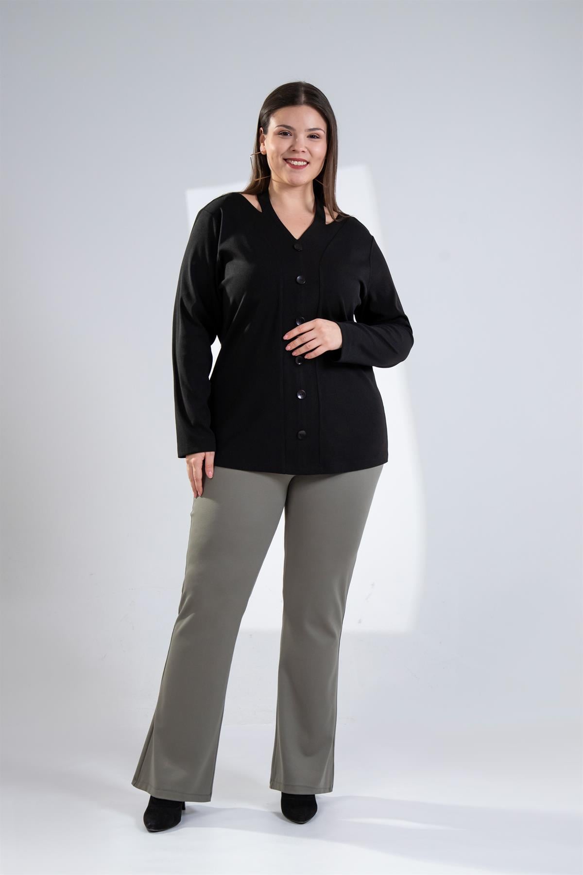 Büyük Beden 122175 İspanyol Paça Pantolon Haki