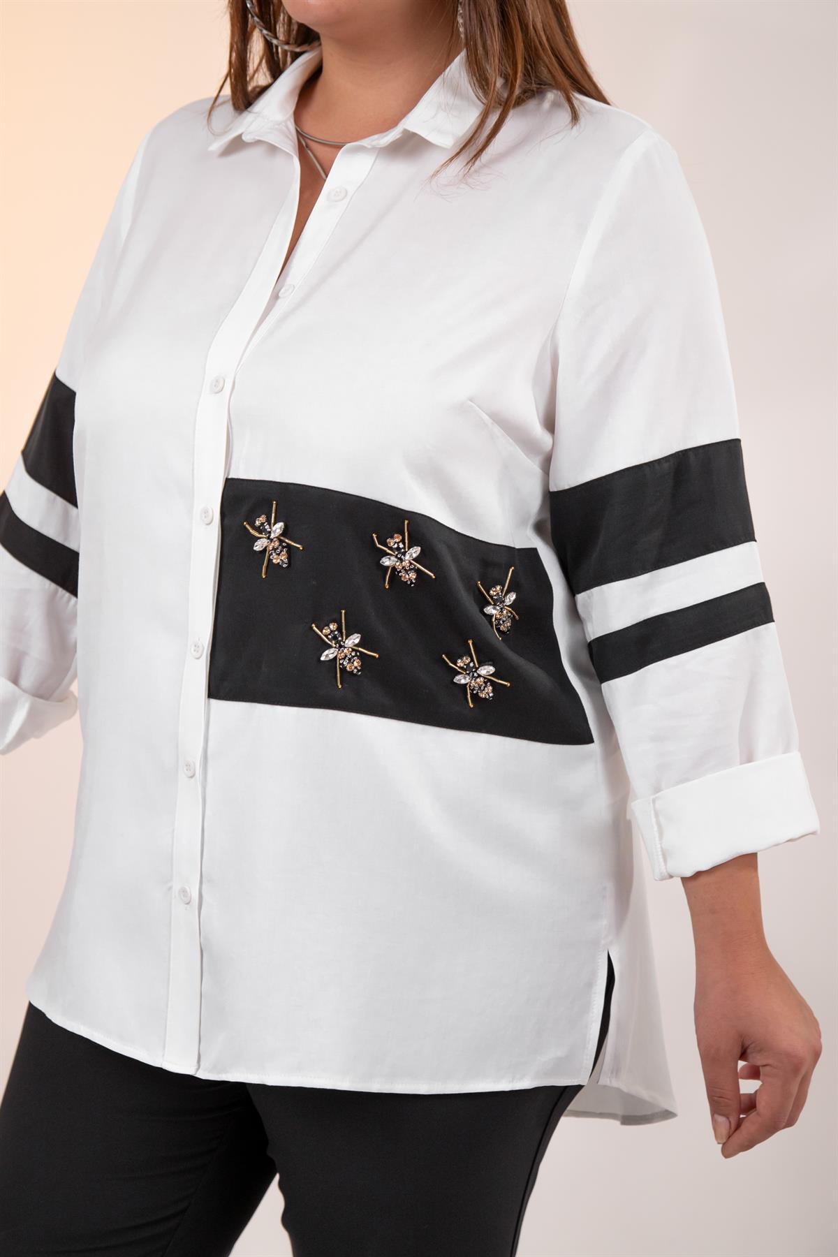 Büyük Beden 1221862 Garnili Gömlek Beyaz