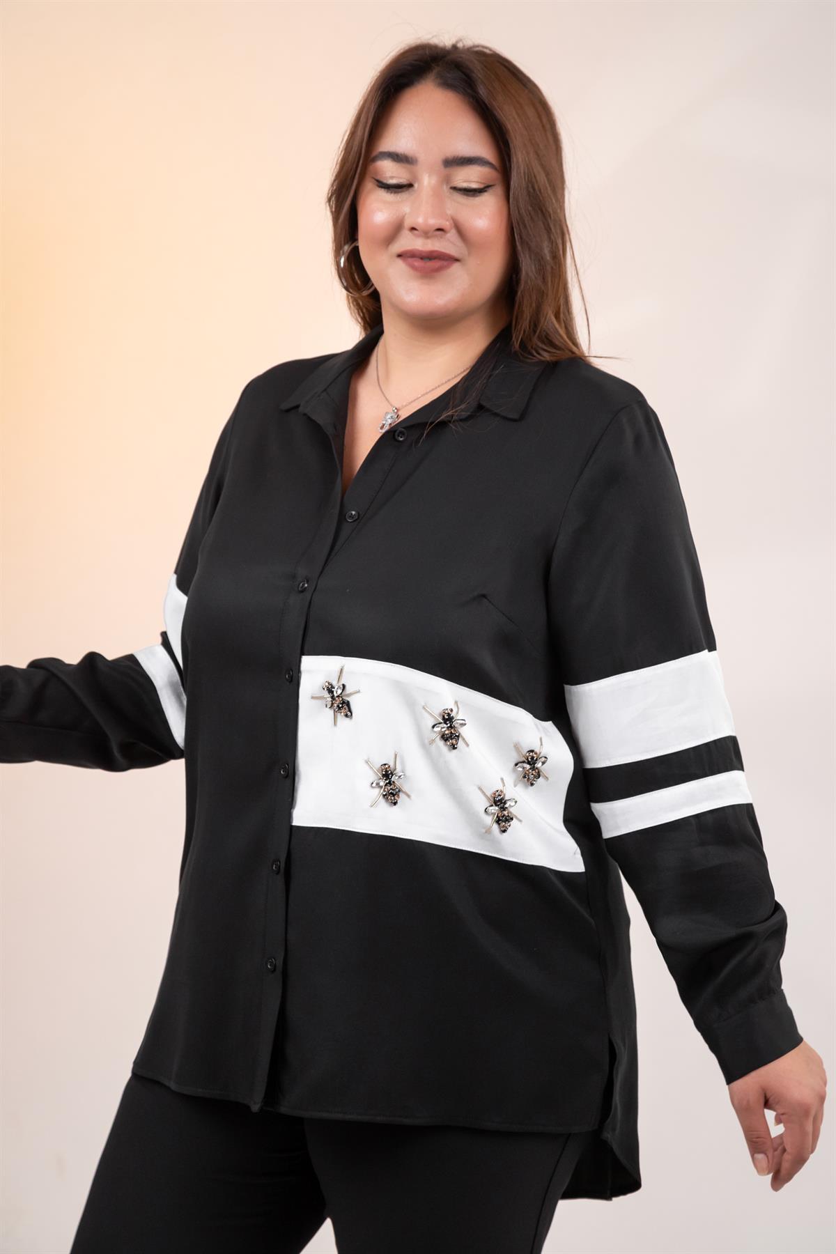 Büyük Beden 1221862 Garnili Gömlek Siyah