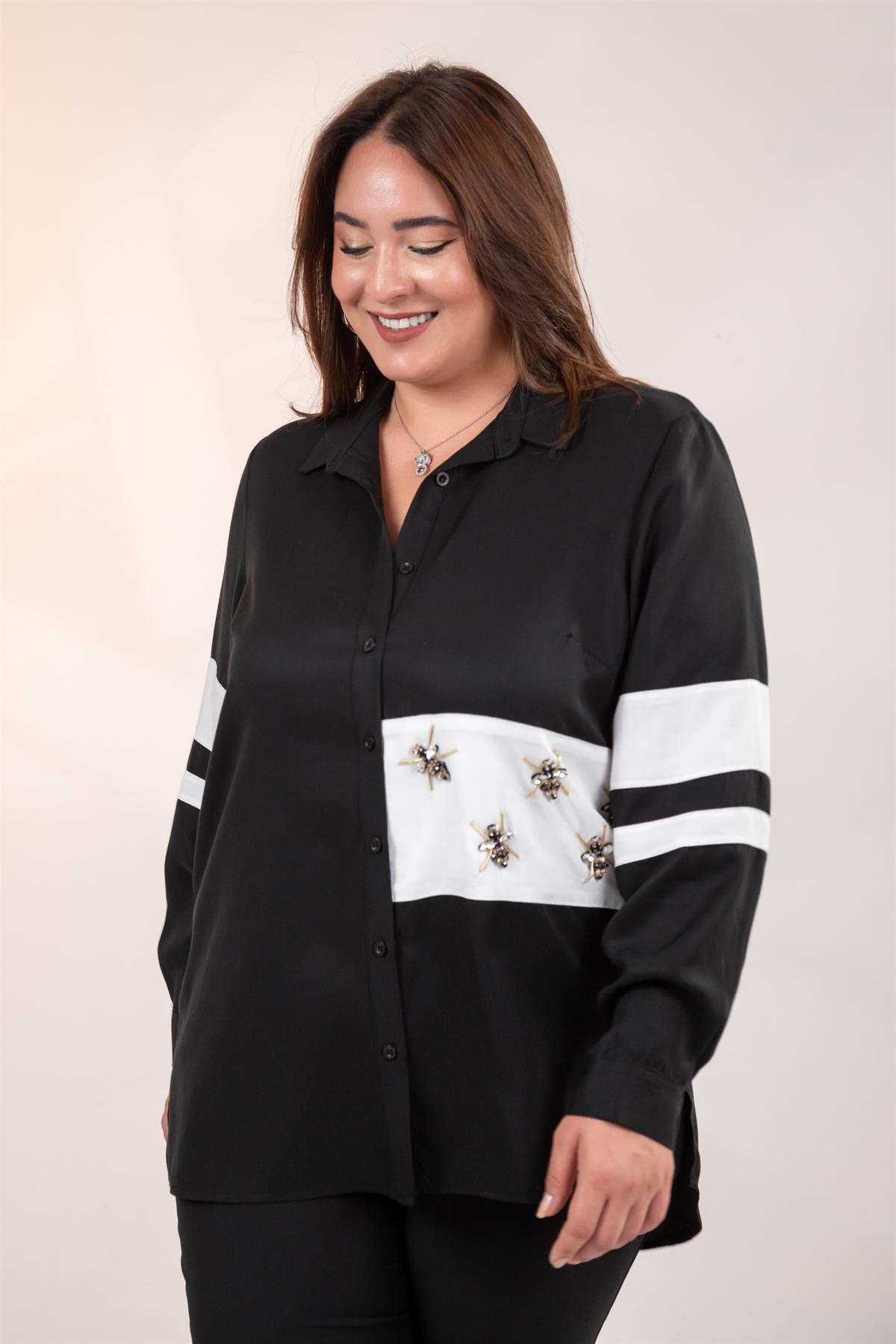 Büyük Beden 1221862 Garnili Gömlek Siyah