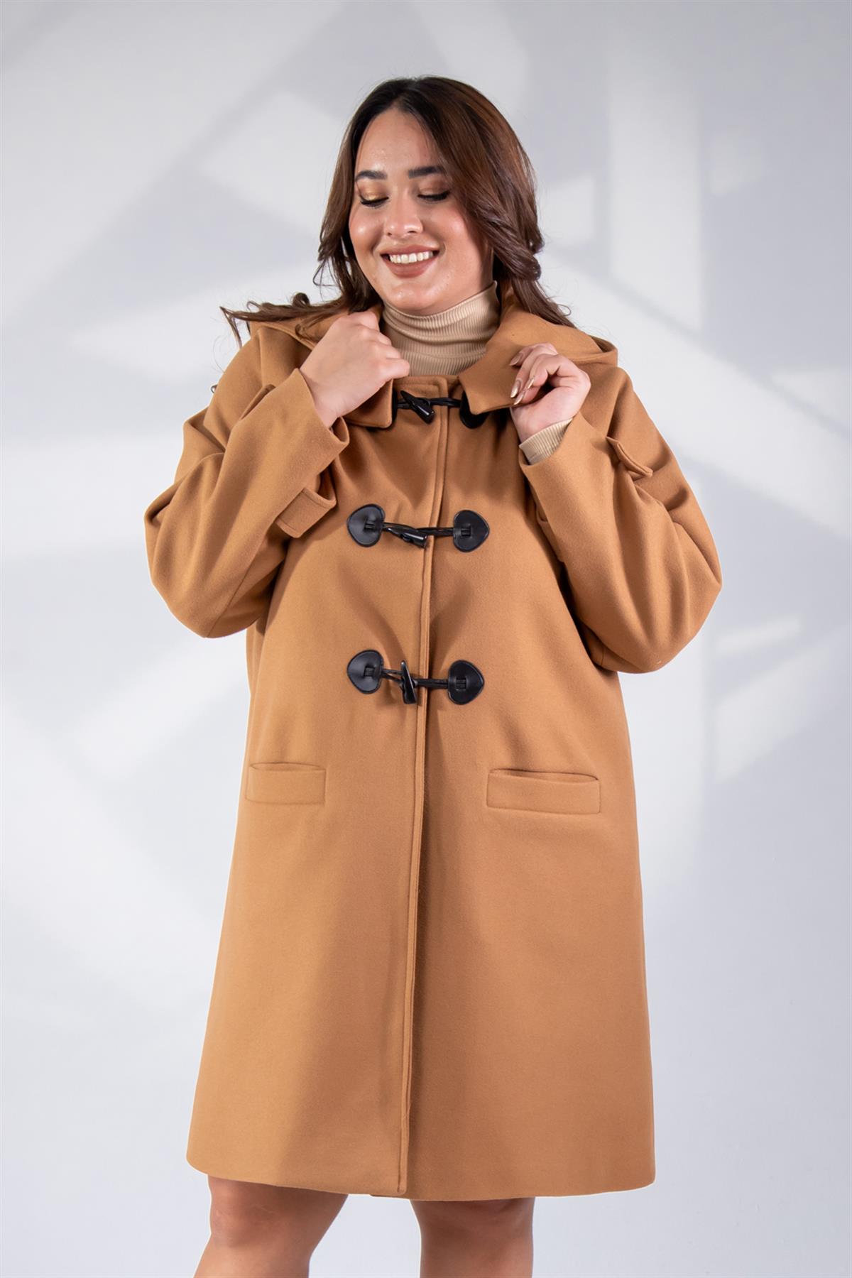 Büyük Beden 122191 Ceplİ-Düğme Detaylı Kaban Vizon