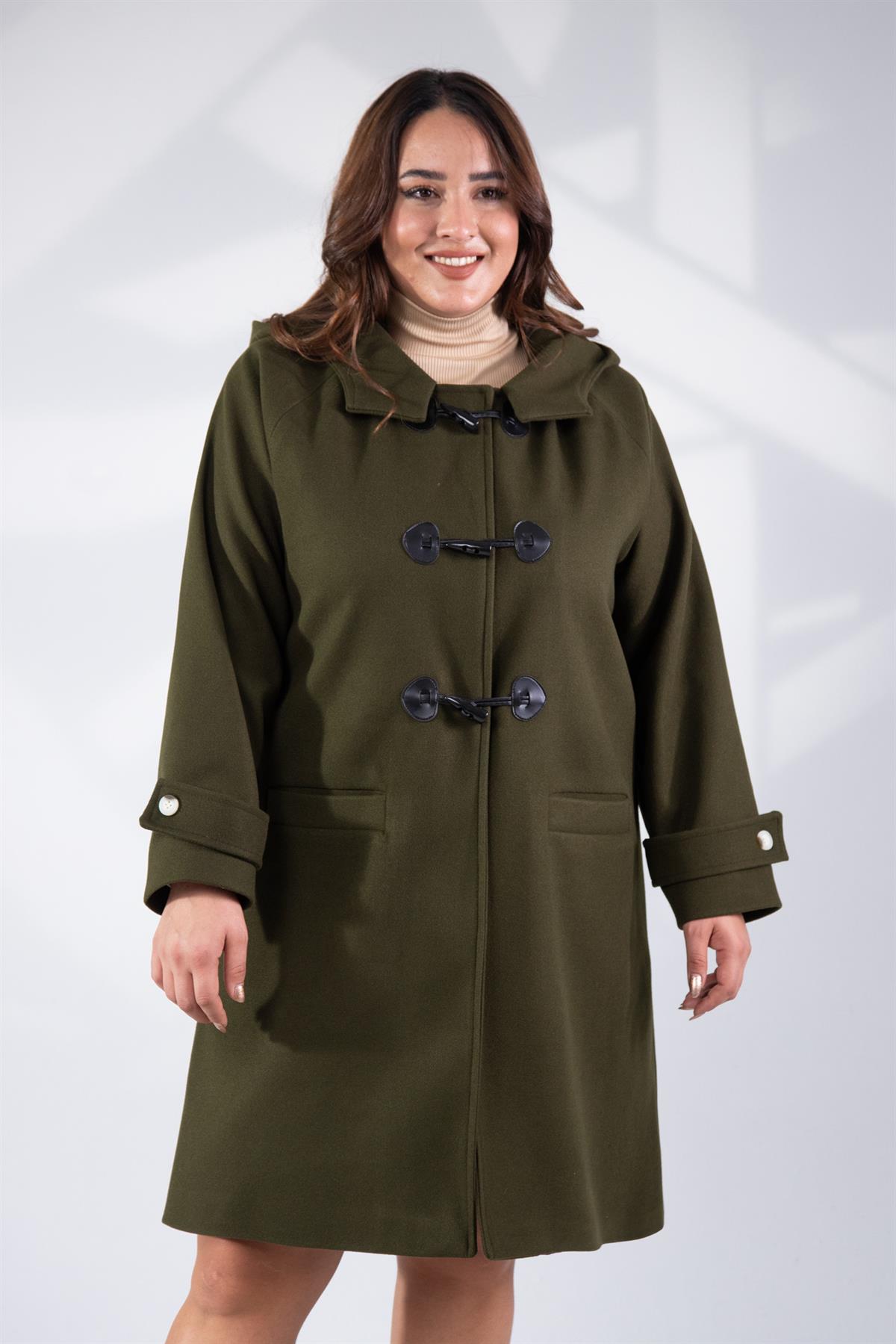 Büyük Beden 122191 Ceplİ-Düğme Detaylı Kaban Haki