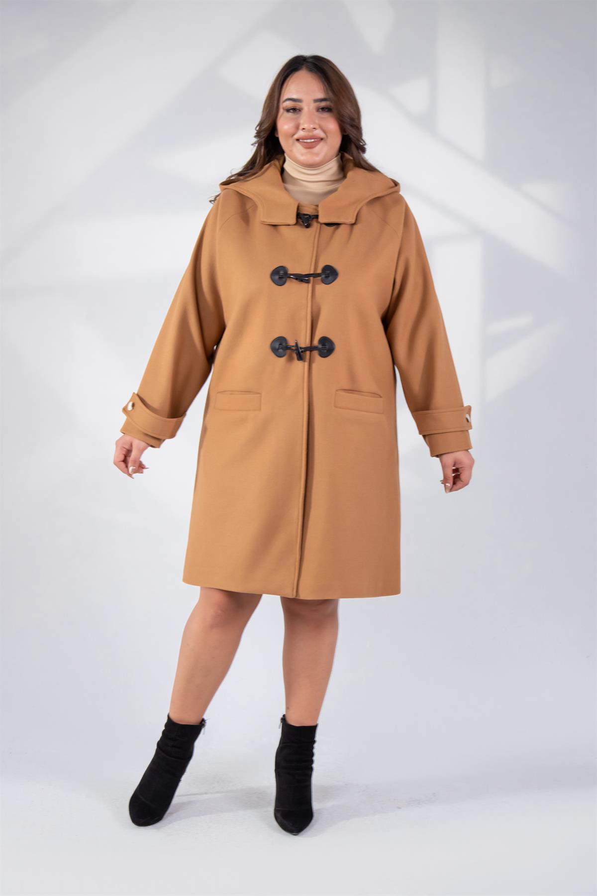 Büyük Beden 122191 Ceplİ-Düğme Detaylı Kaban Vizon