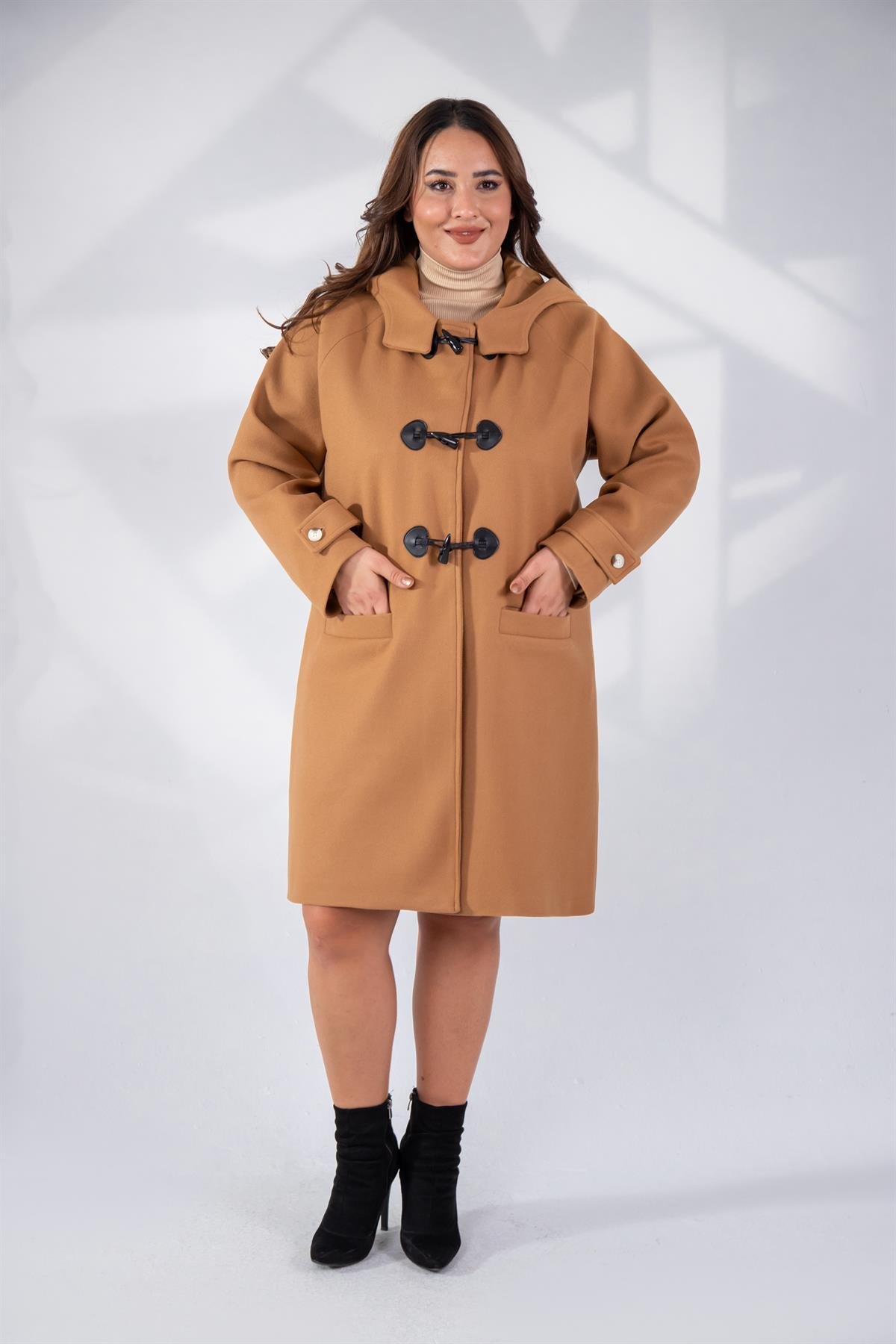 Büyük Beden 122191 Ceplİ-Düğme Detaylı Kaban Vizon