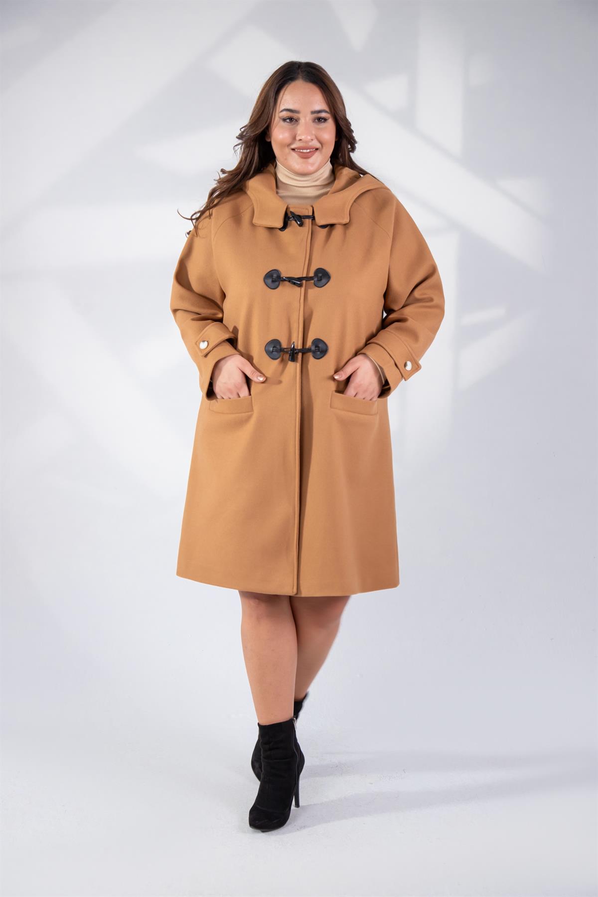 Büyük Beden 122191 Ceplİ-Düğme Detaylı Kaban Vizon