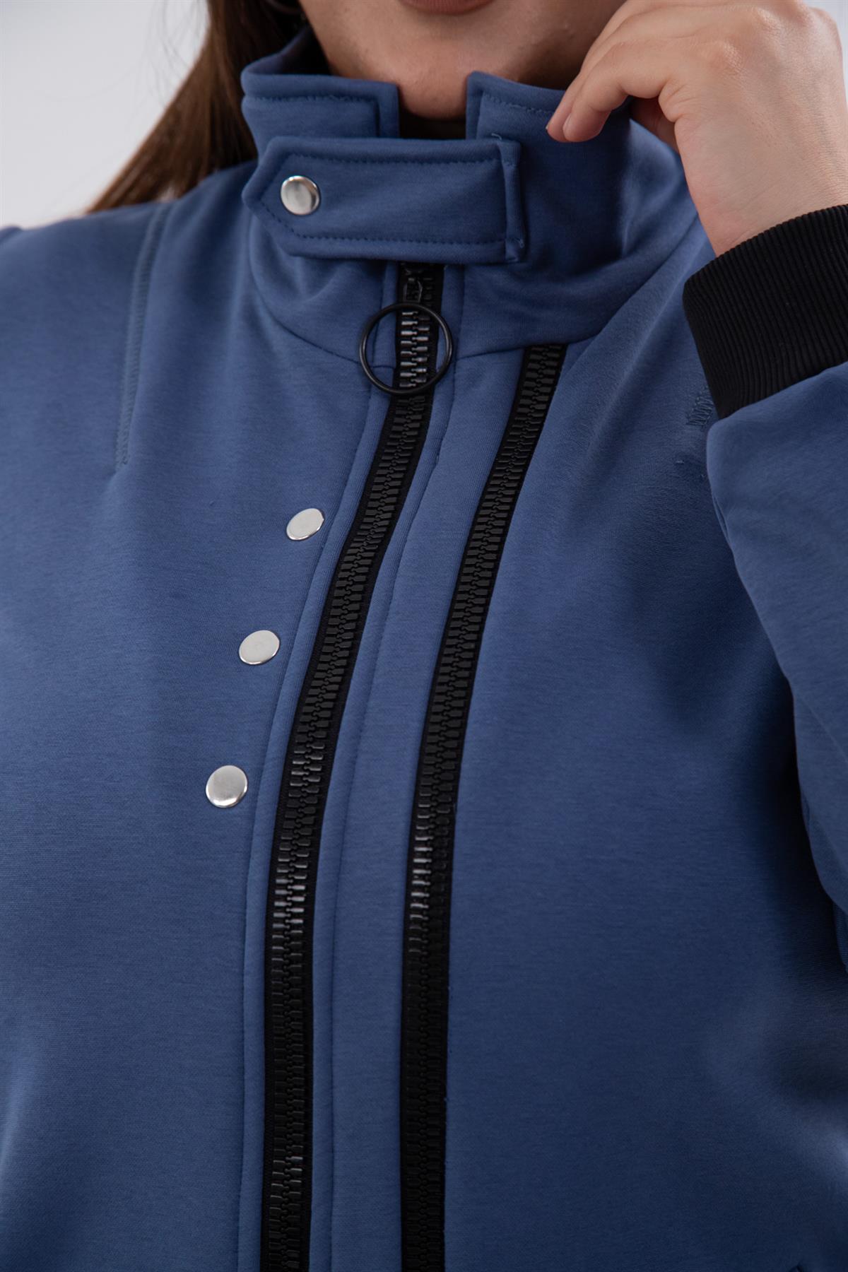 Büyük Beden 122195 Fermuar Detaylı Sweat İndigo