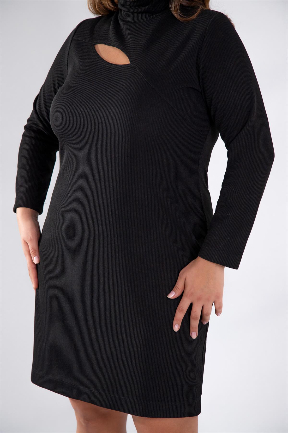 Büyük Beden 122197 Gögüs Detaylı Triko Elbise  Siyah
