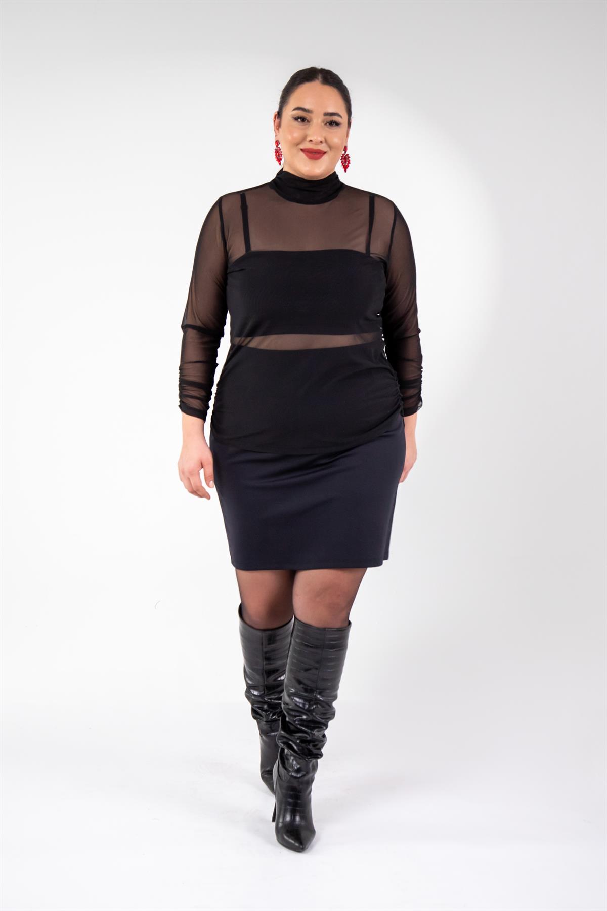 Büyük Beden 122201 Leopar Desenli Bluz  Siyah