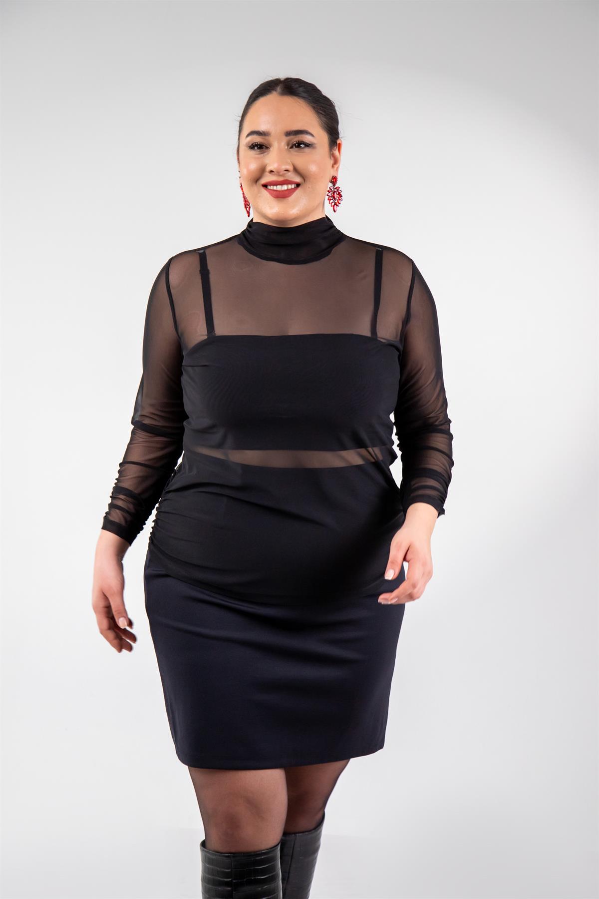 Büyük Beden 122201 Leopar Desenli Bluz  Siyah