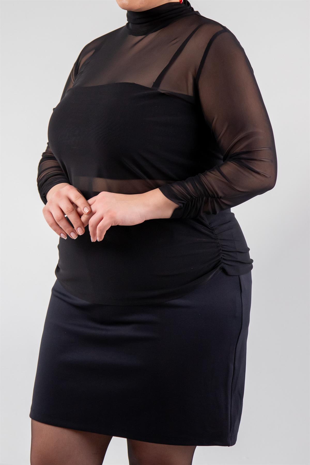 Büyük Beden 122201 Leopar Desenli Bluz  Siyah