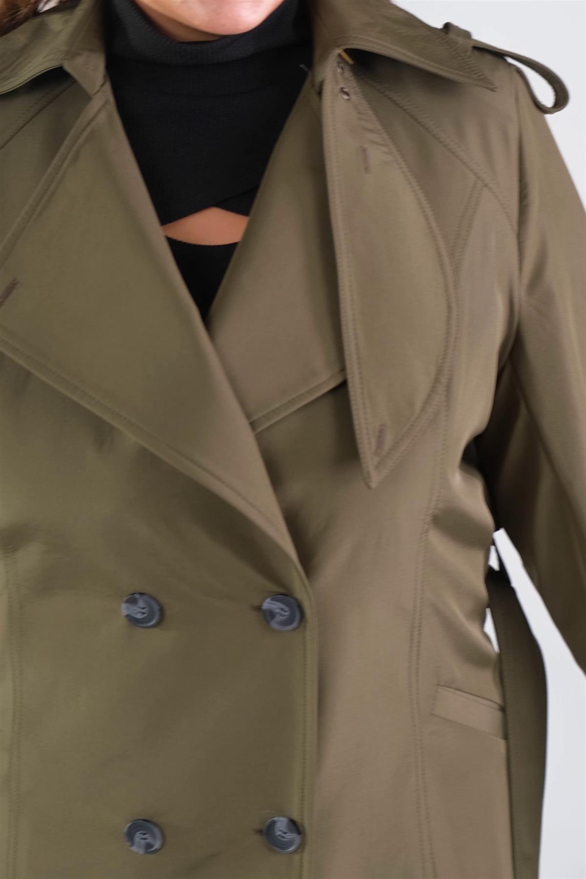 Büyük Beden 122207 Yaka Tokalı Trençkot  Haki