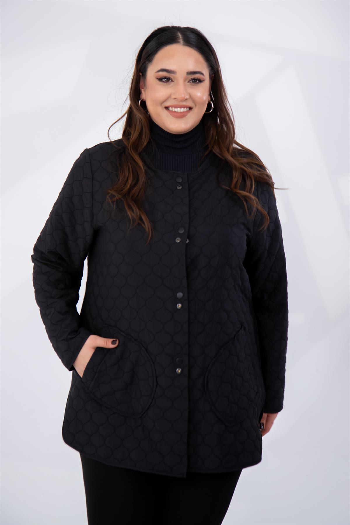 Büyük Beden 122215 İçi Kapitoneli 2Li Yağmurluk Siyah