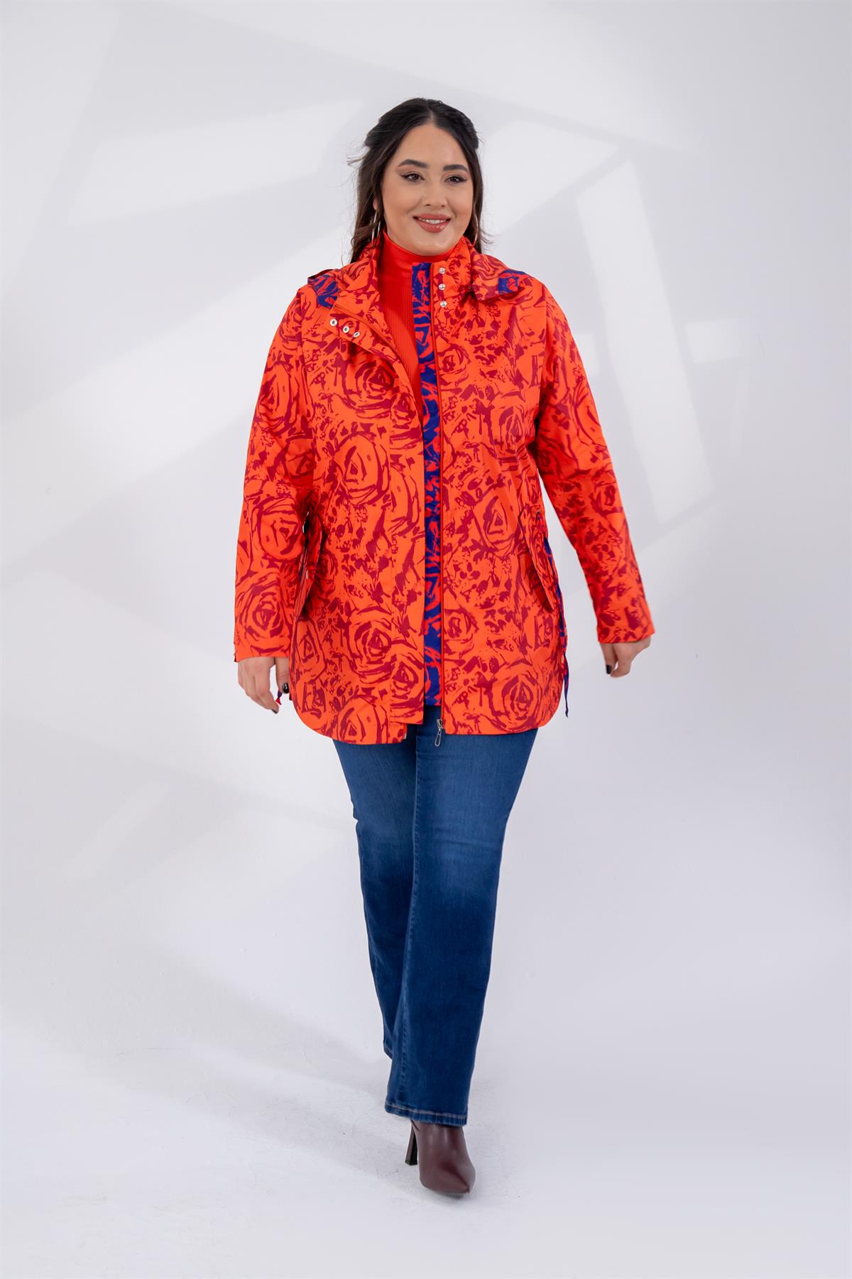 Büyük Beden 122215 İçi Kapitoneli 2Li Yağmurluk Oranj