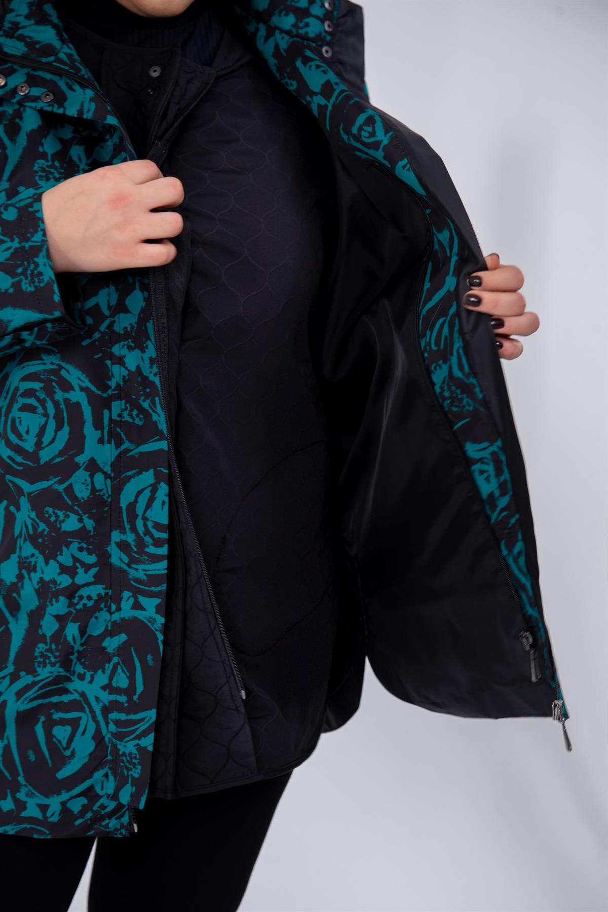 Büyük Beden 122215 İçi Kapitoneli 2Li Yağmurluk Siyah