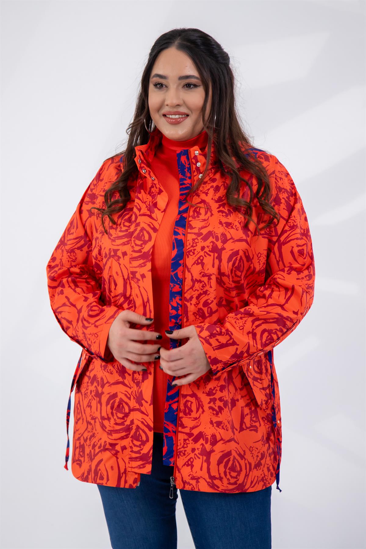 Büyük Beden 122215 İçi Kapitoneli 2Li Yağmurluk Oranj