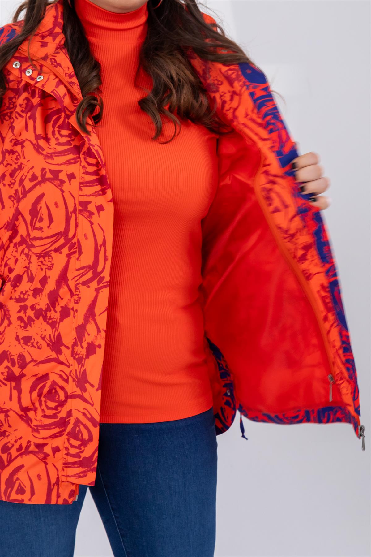 Büyük Beden 122215 İçi Kapitoneli 2Li Yağmurluk Oranj