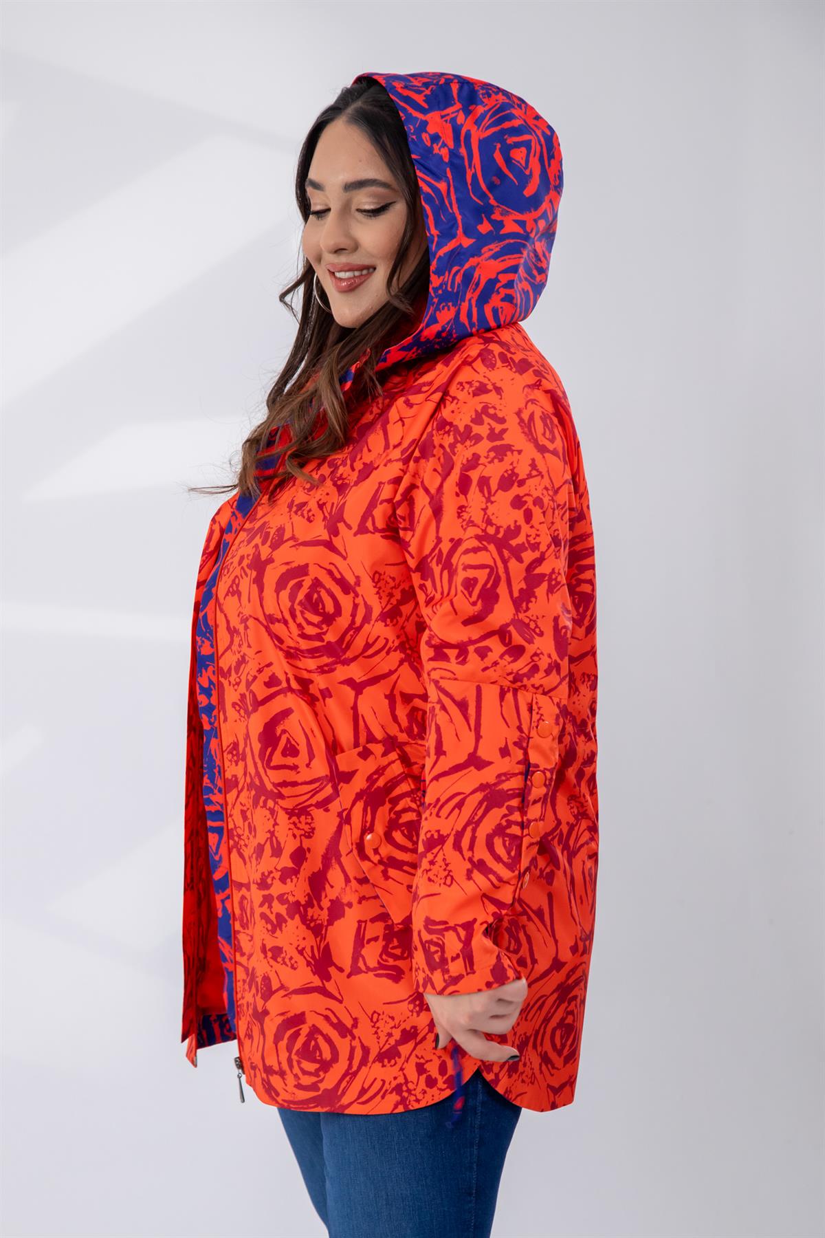 Büyük Beden 122215 İçi Kapitoneli 2Li Yağmurluk Oranj