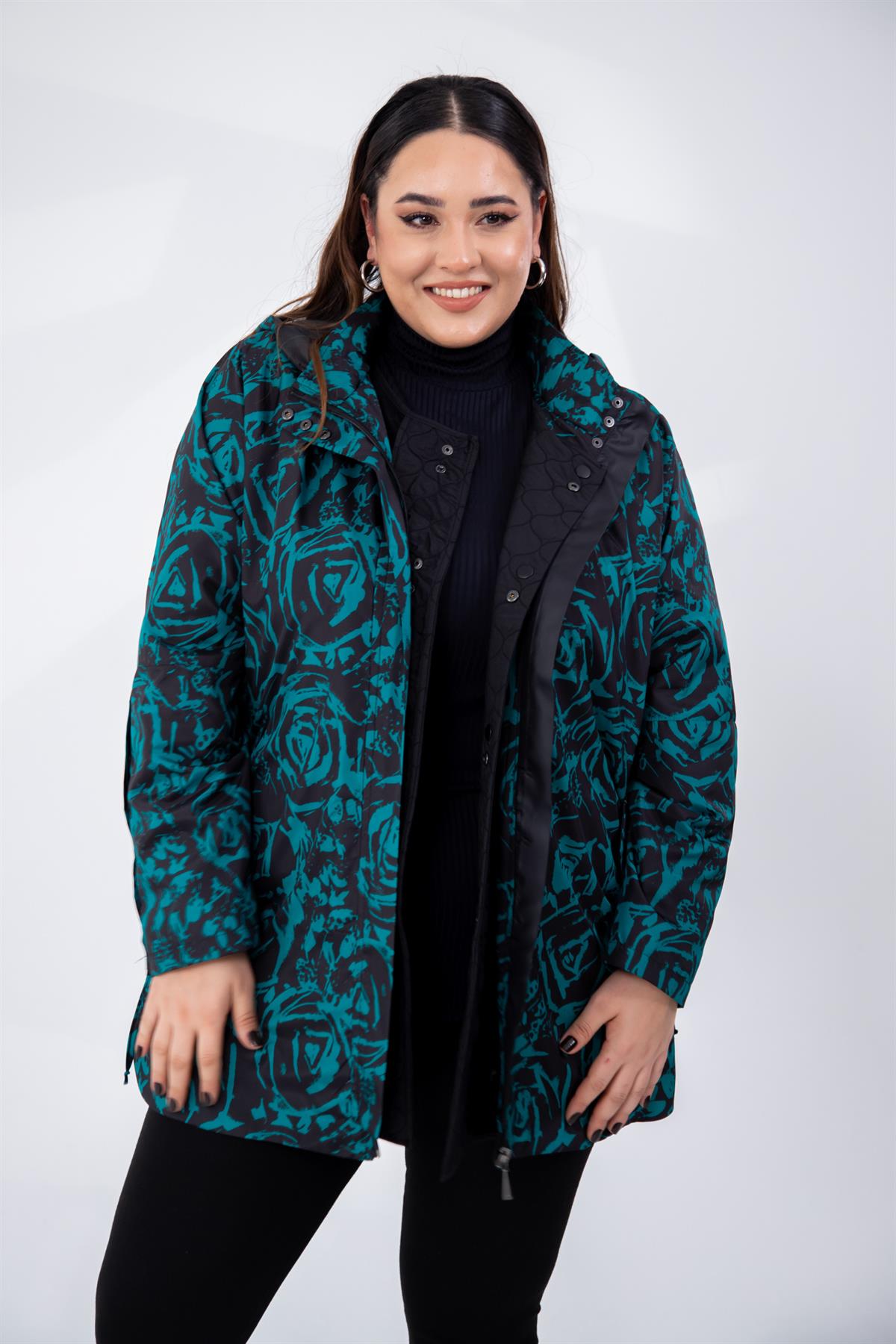 Büyük Beden 122215 İçi Kapitoneli 2Li Yağmurluk Siyah