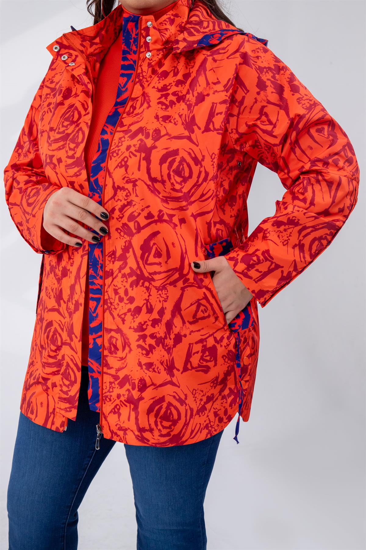 Büyük Beden 122215 İçi Kapitoneli 2Li Yağmurluk Oranj