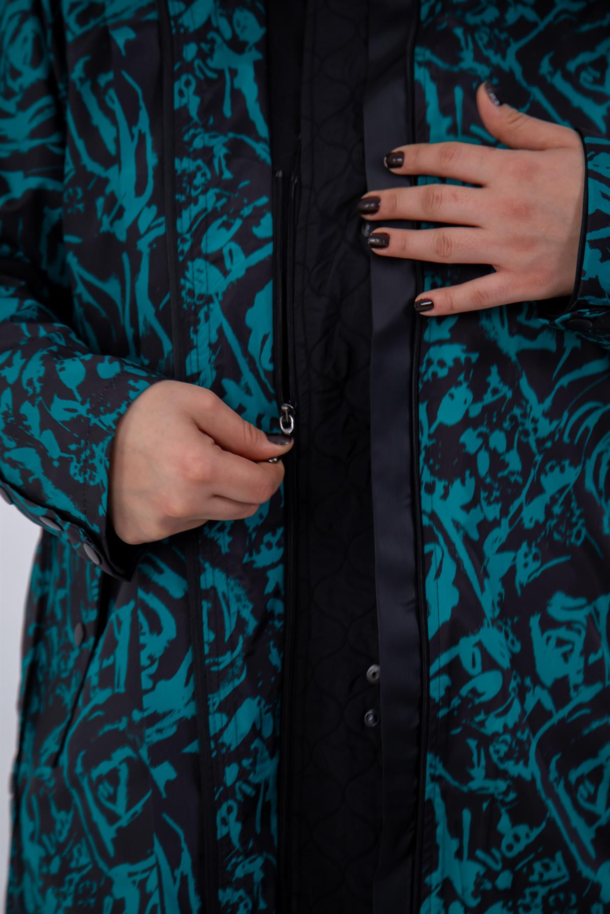 Büyük Beden 122215 İçi Kapitoneli 2Li Yağmurluk Siyah