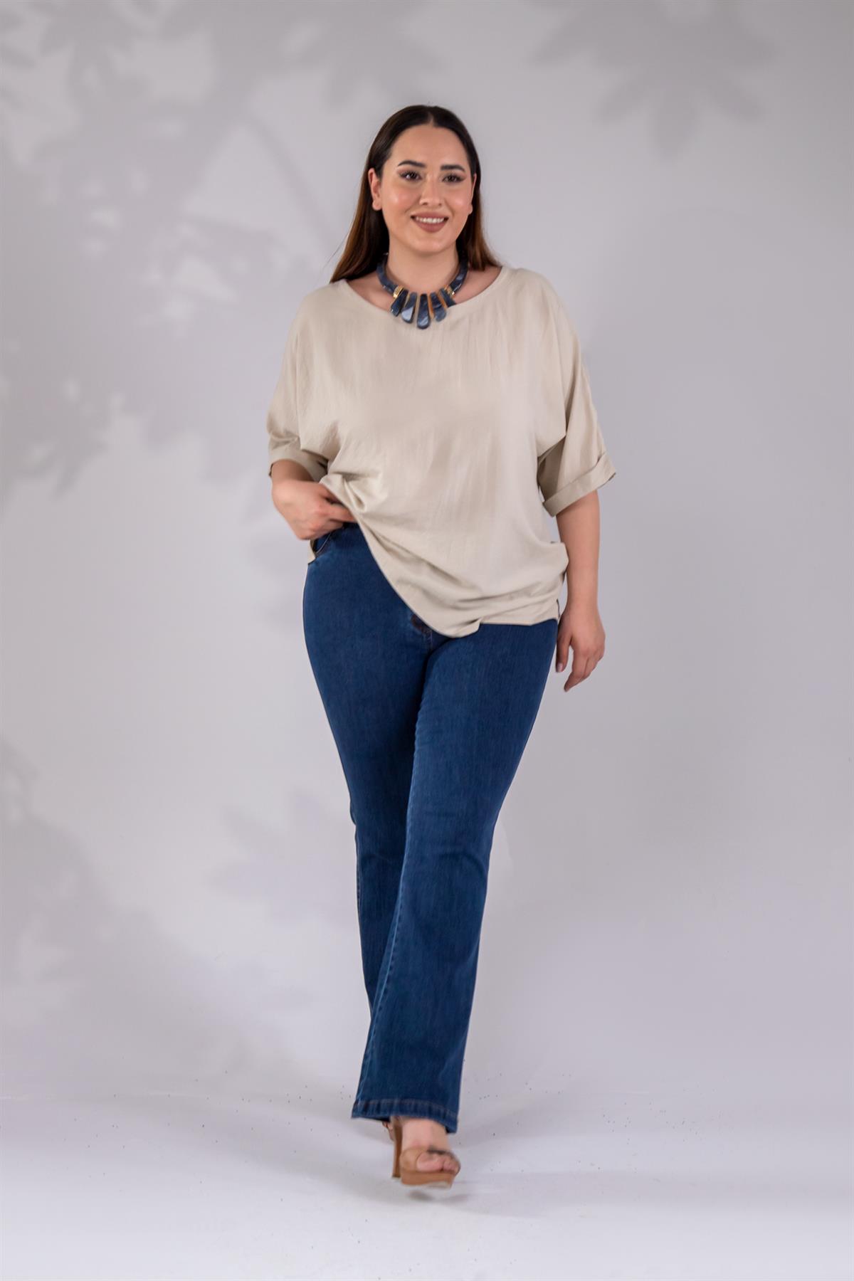 Büyük Beden 12223 Spain Denim Pantolon Lacivert