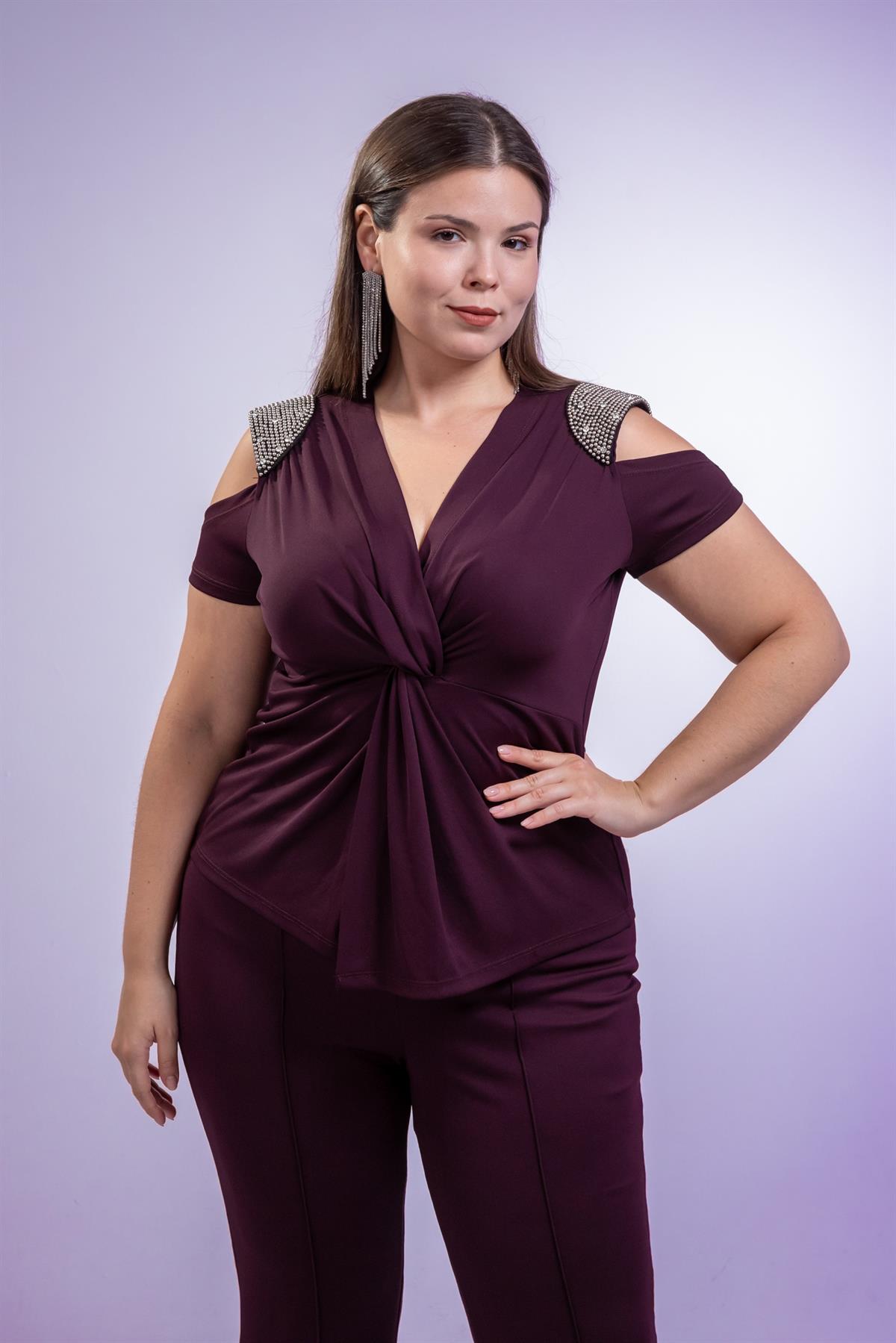 Büyük Beden 1222372  Omuzu Taşlı Takım  Mor