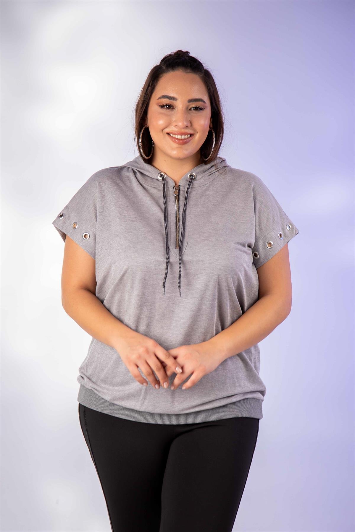 Büyük Beden 12224123 Kuş Gözlü Sweat Grı