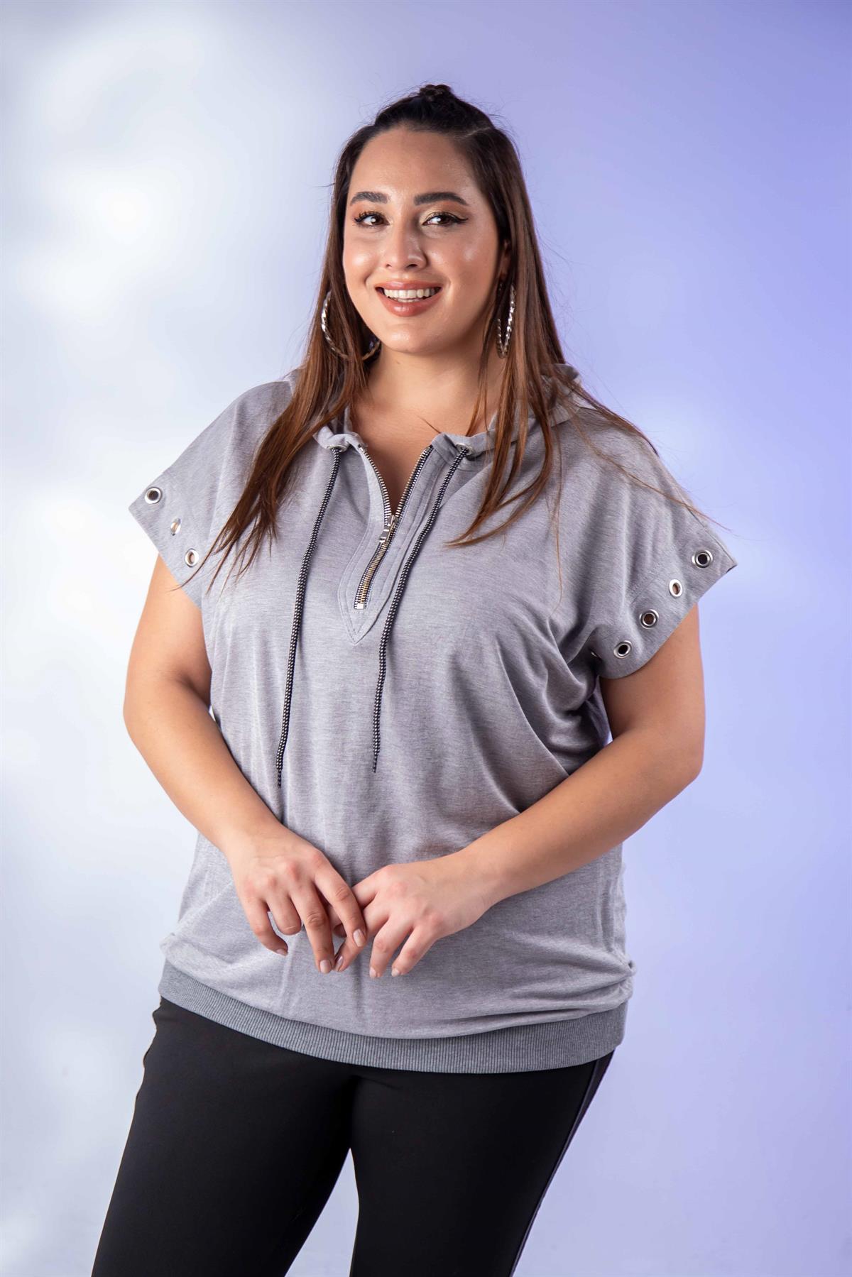 Büyük Beden 12224123 Kuş Gözlü Sweat Grı