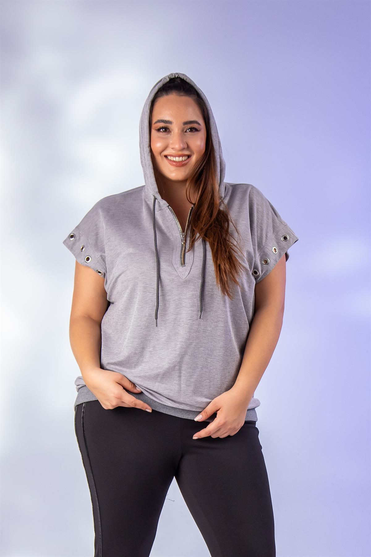 Büyük Beden 12224123 Kuş Gözlü Sweat Grı