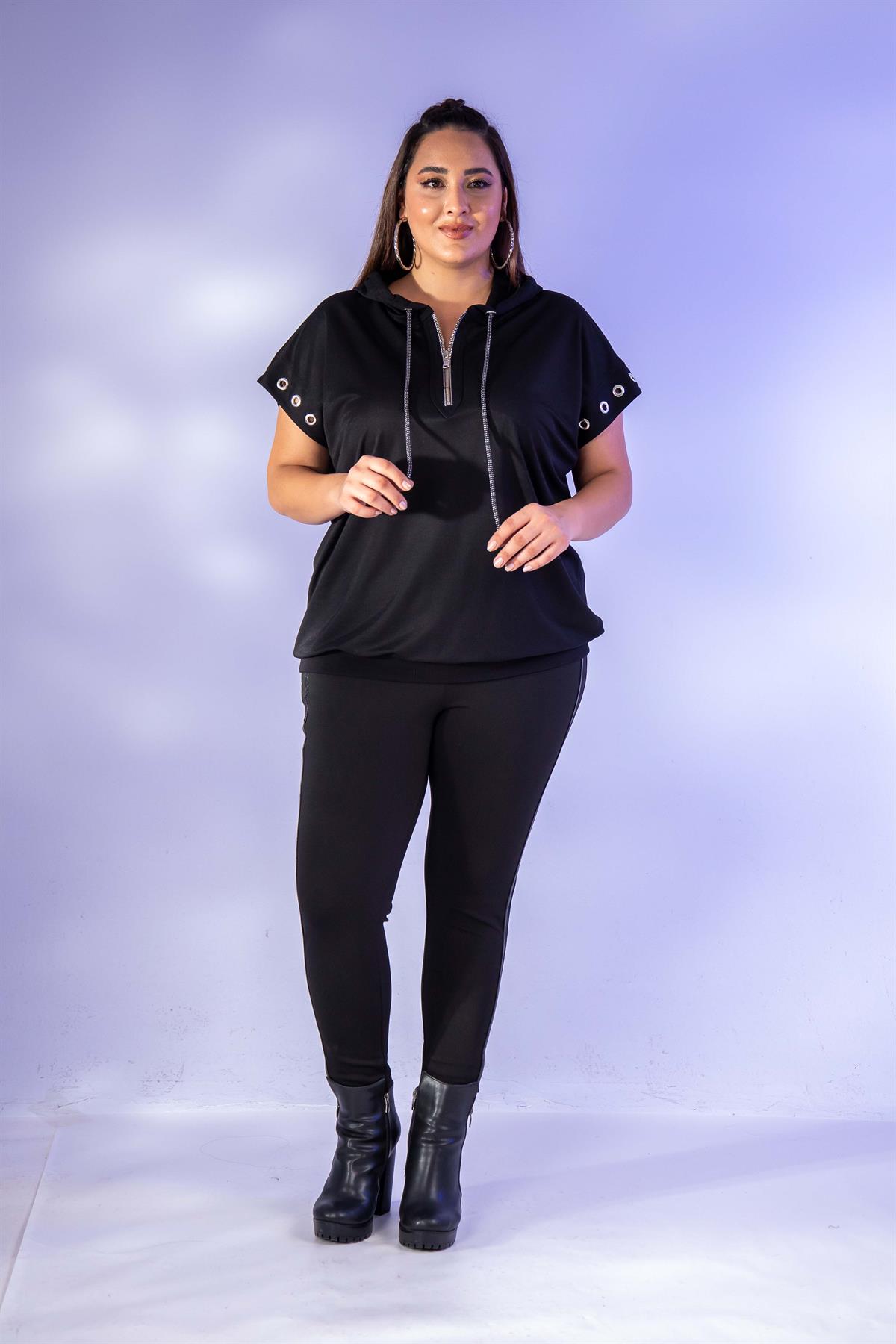 Büyük Beden 12224123 Kuş Gözlü Sweat Siyah