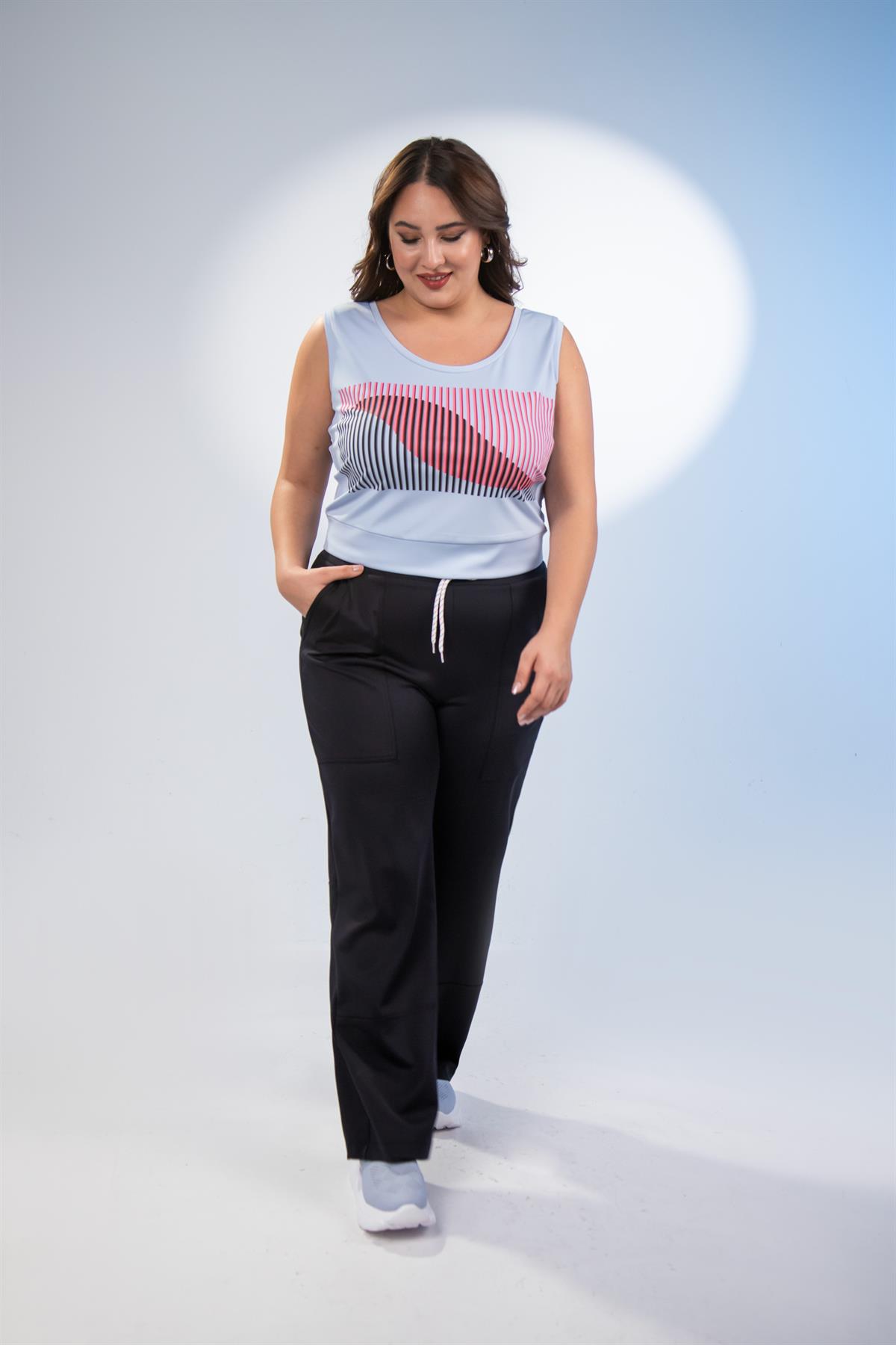 Büyük Beden 12224141 Baskılı Atlet  Mavi