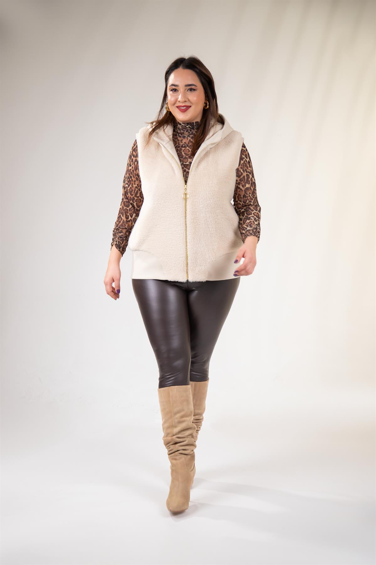 Büyük Beden 12224153 Kürklü Yelek  Bej