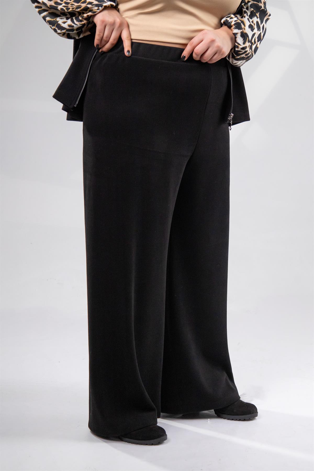 Büyük Beden 12224185 Leopar Detaylı 2li Takım  Siyah