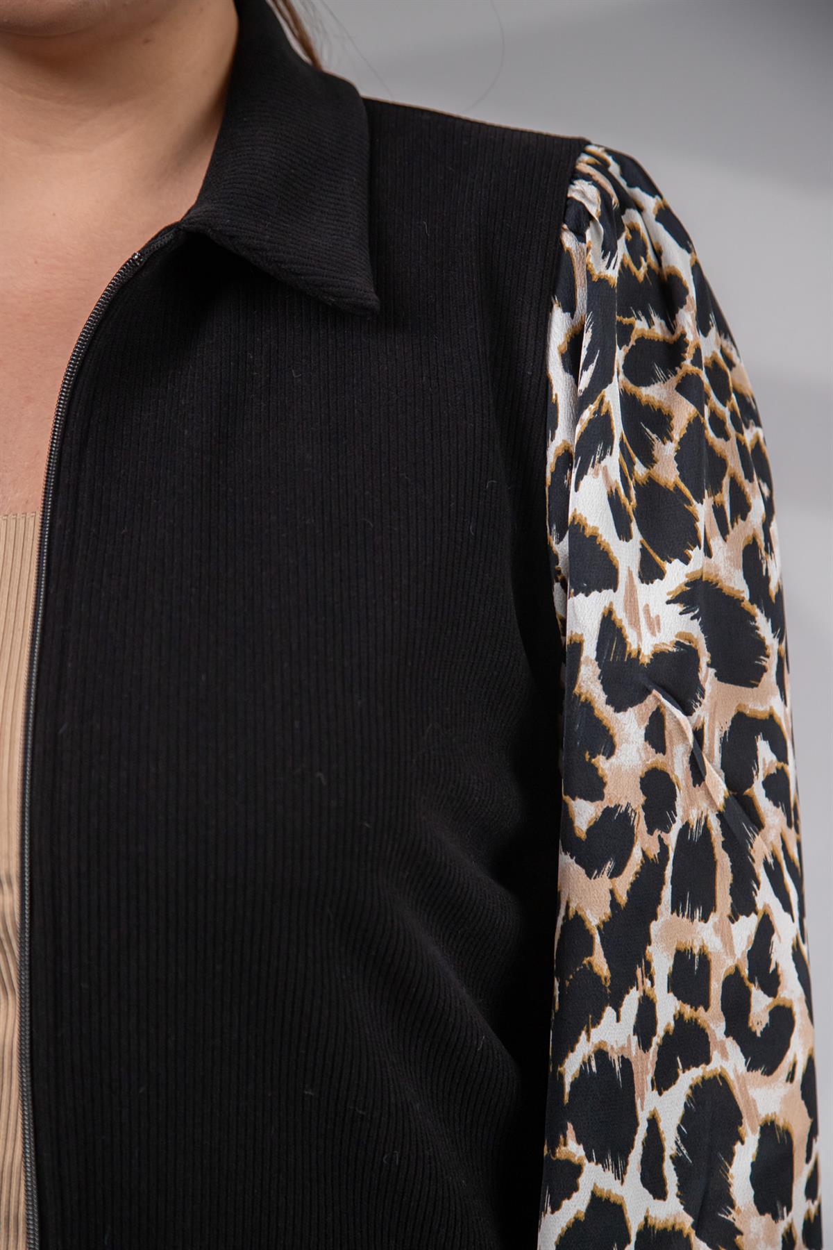 Büyük Beden 12224185 Leopar Detaylı 2li Takım  Siyah